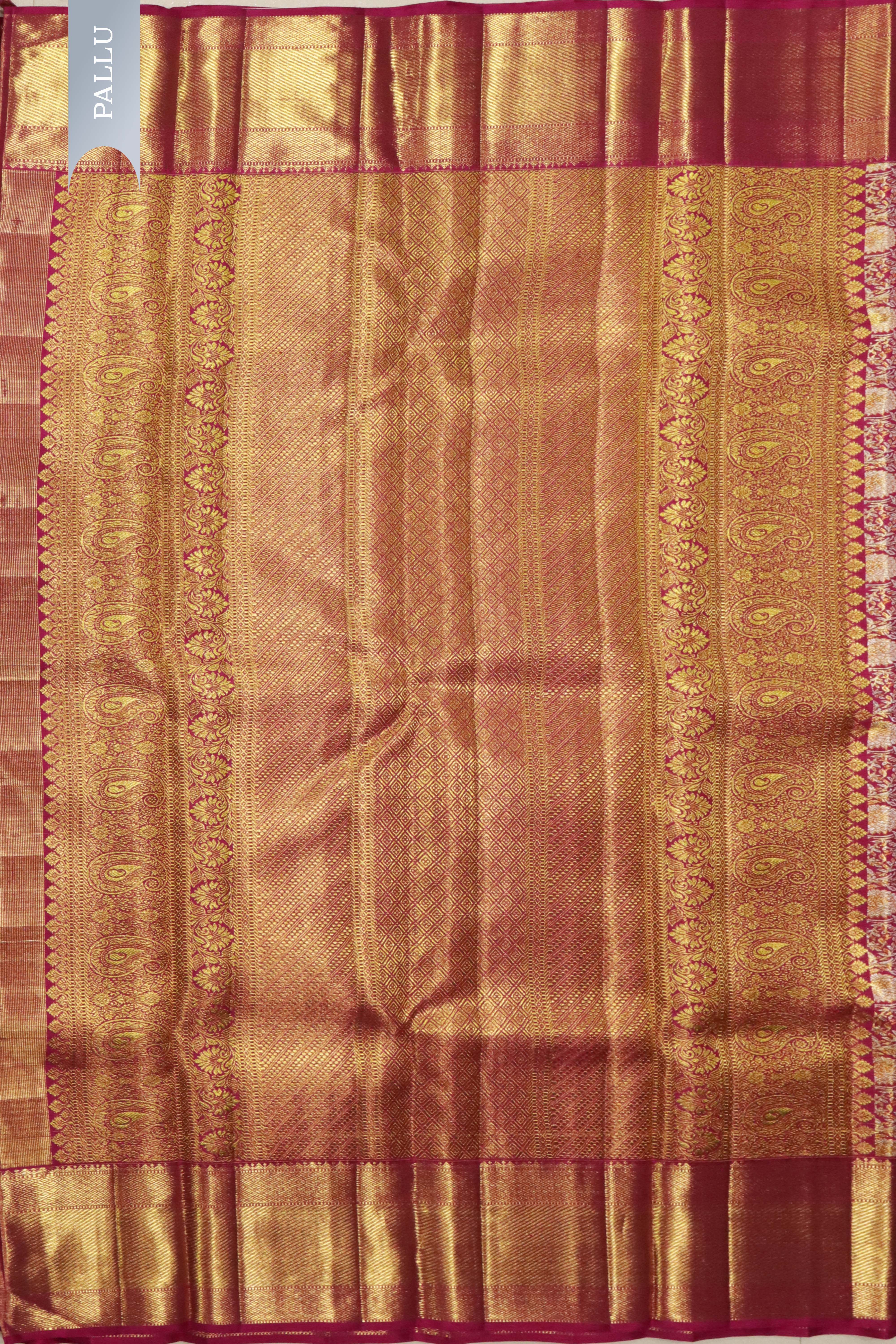 Pink Kanchivaram Silk Saree with Golden Zari & Meena Weaving