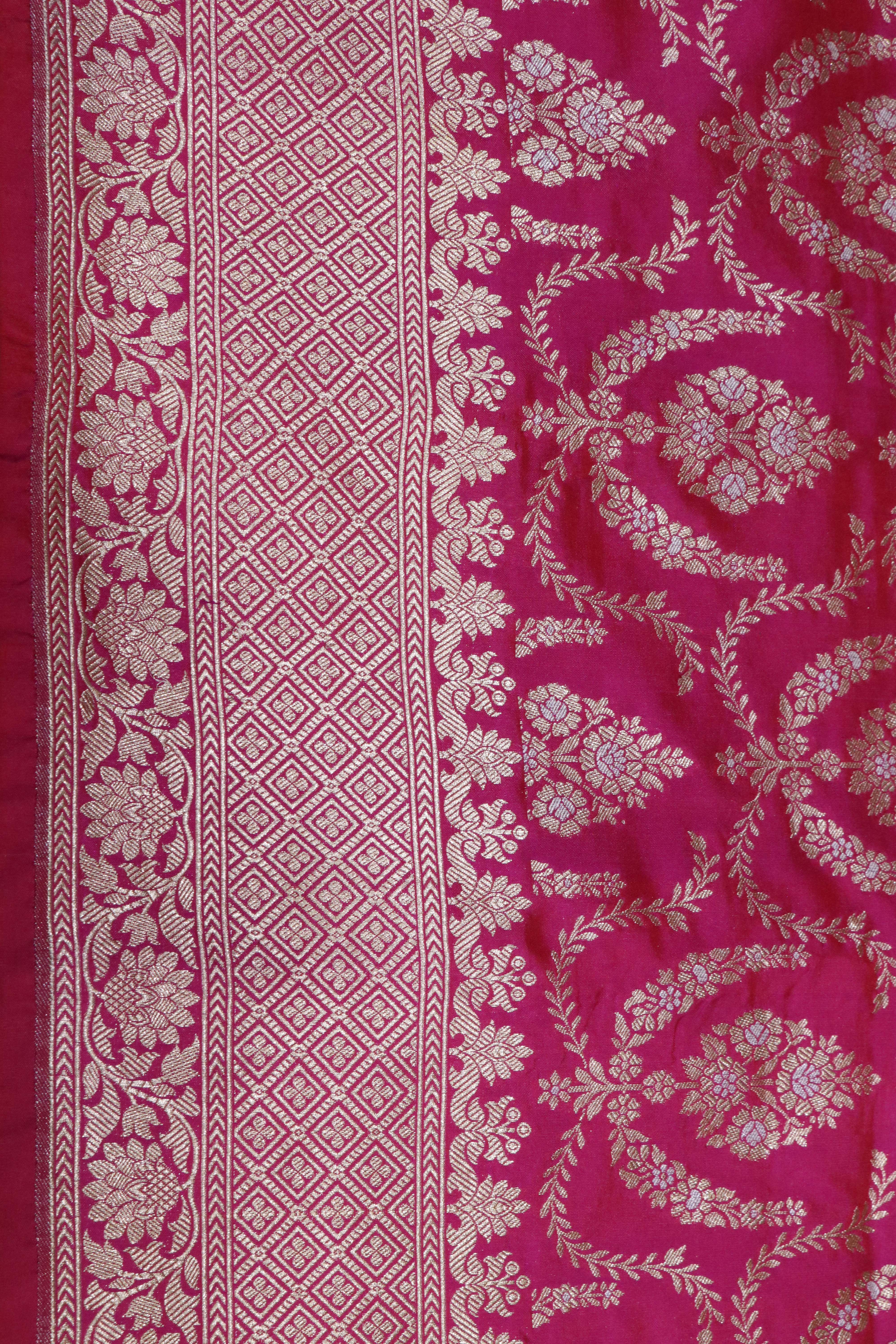 Rani Pink Banarasi Silk Saree with Zari Jaal & Intricate Border