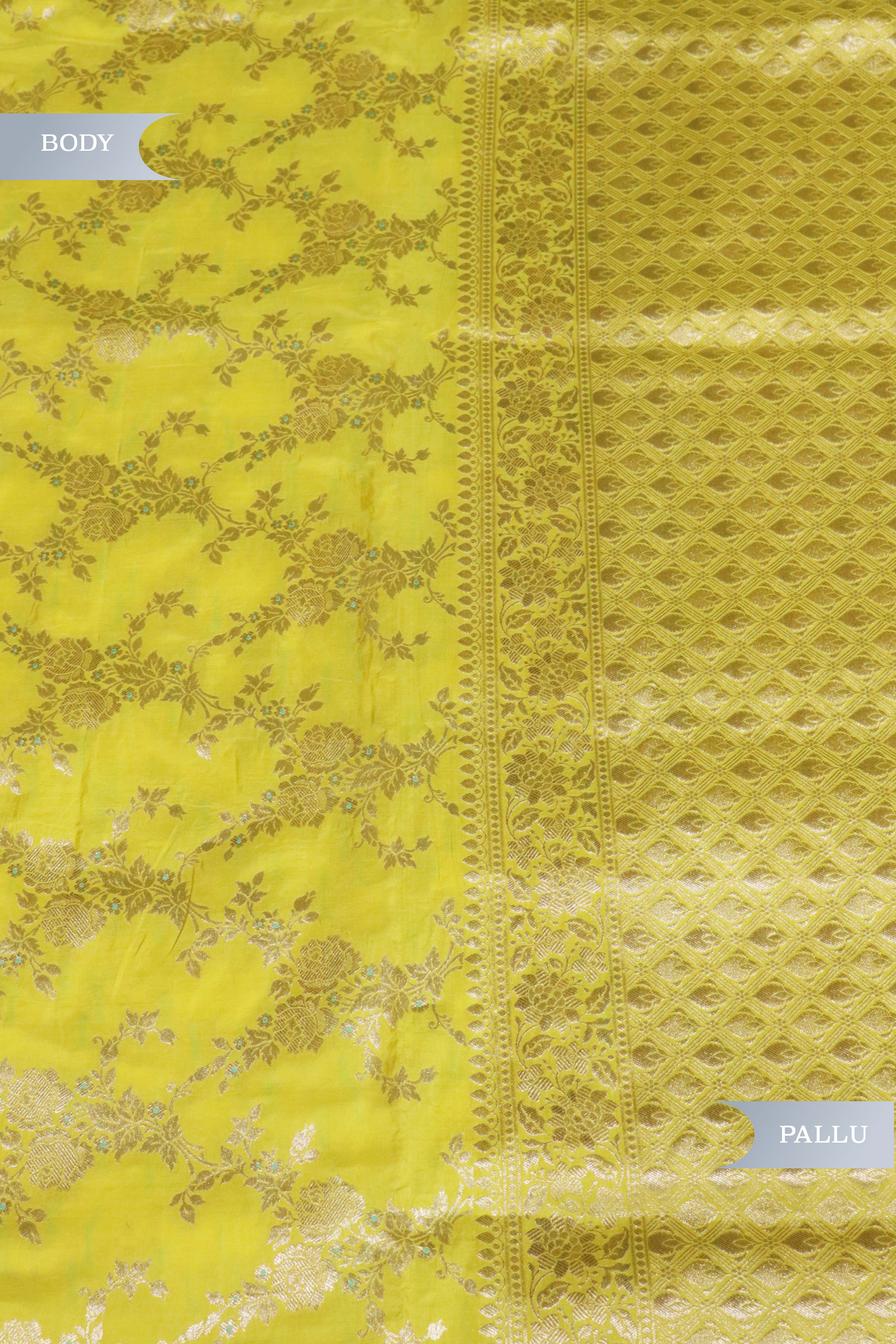 Lemon Yellow Banarasi Silk Saree with Zari Jaal