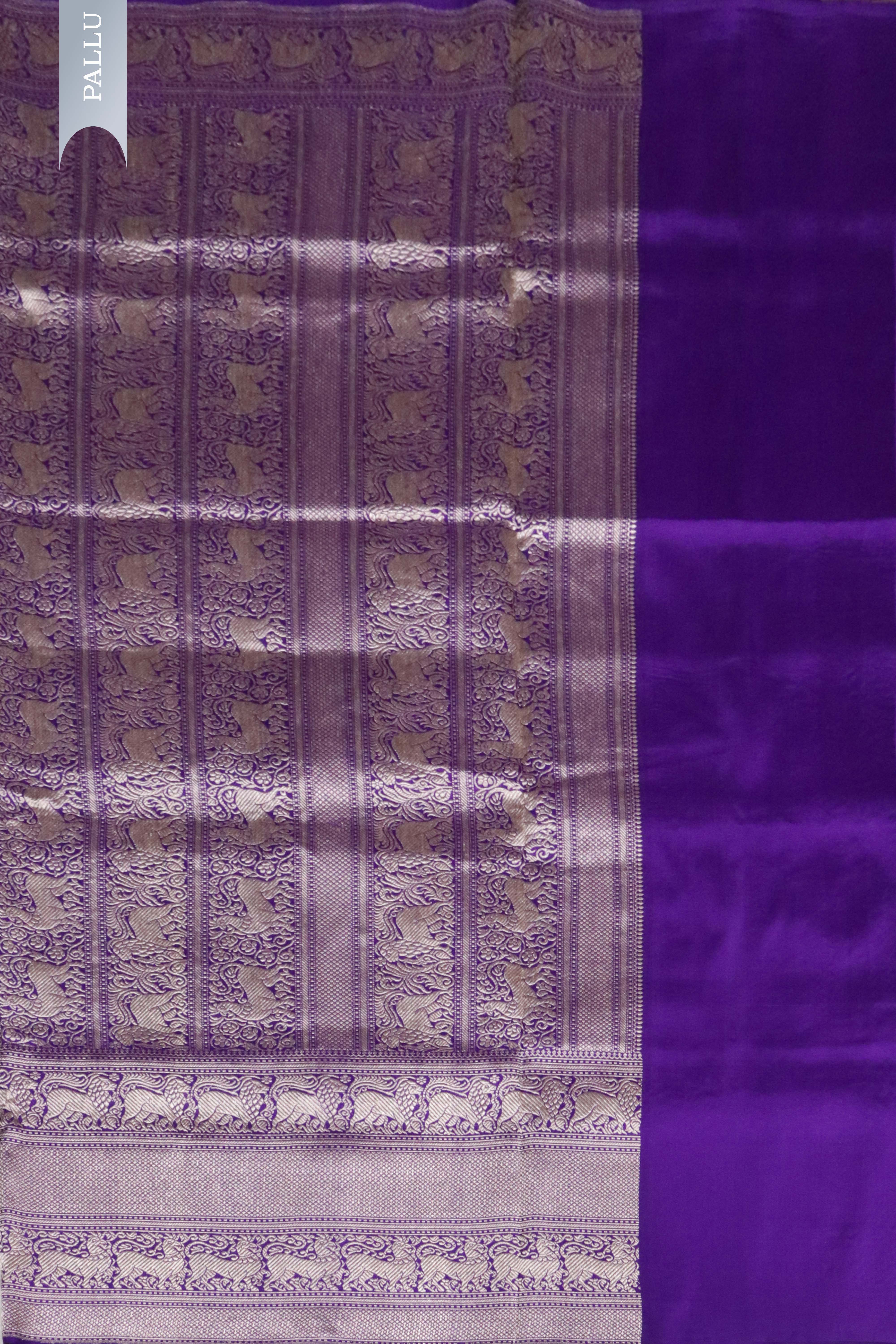 Purple Banarasi Silk Saree with Tiger Motifs