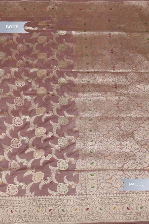 Chikko Banarasi Silk Saree with Meenakari Jaal & Zari Border