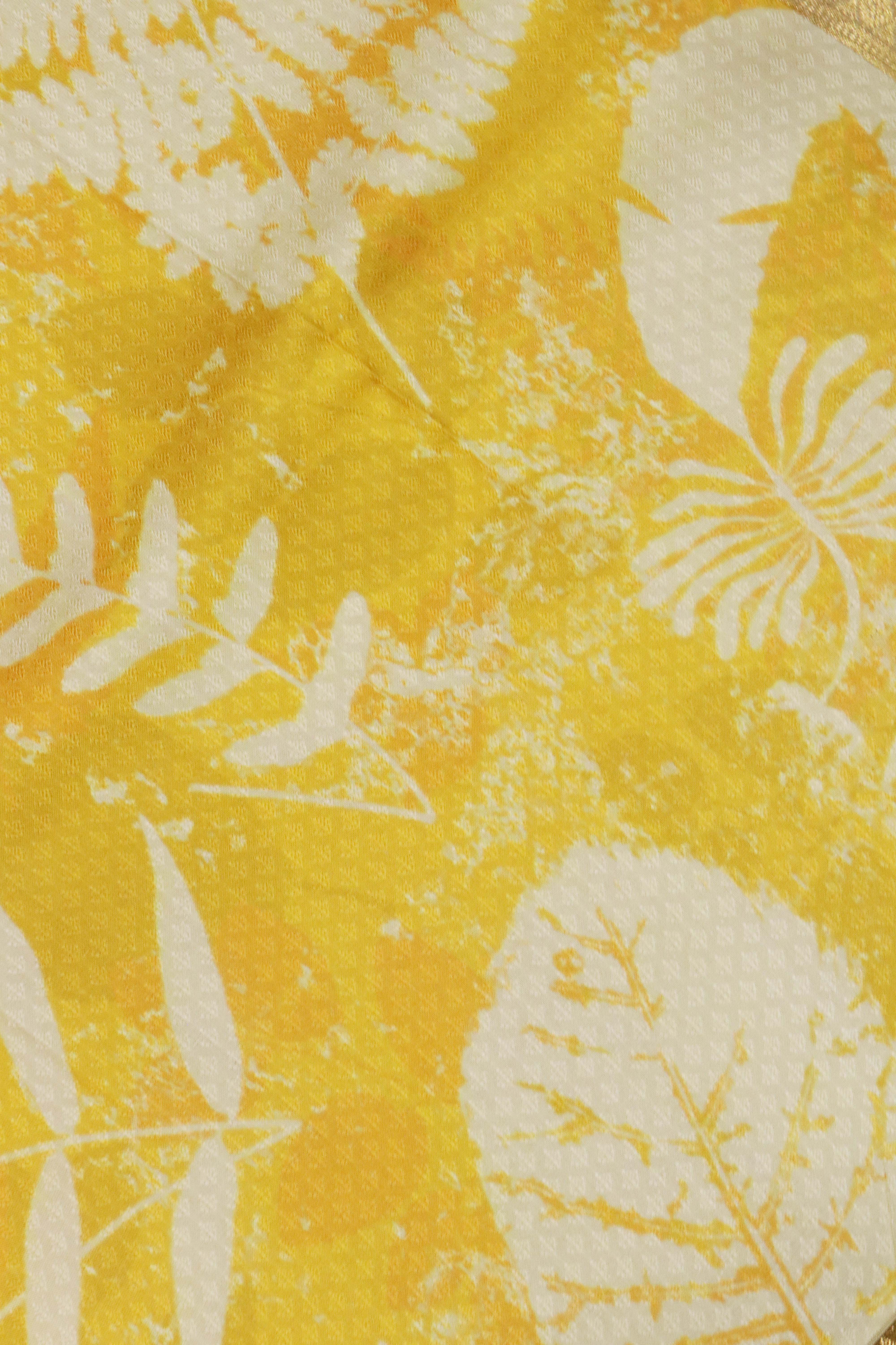 Yellow Printed Silk Saree with Zari Border