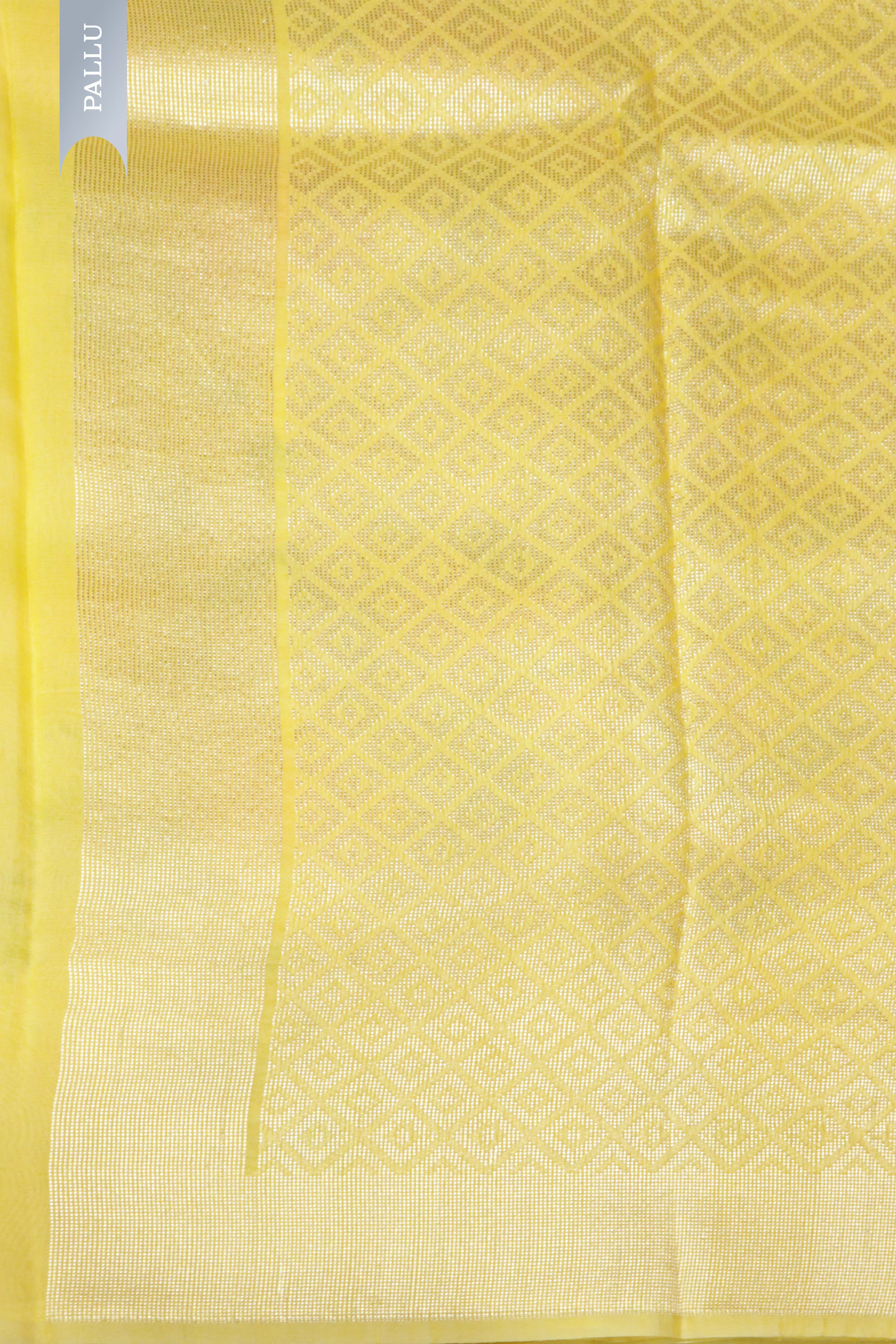 Yellow Banarasi Kora Silk Saree with Zari Multi-Butta