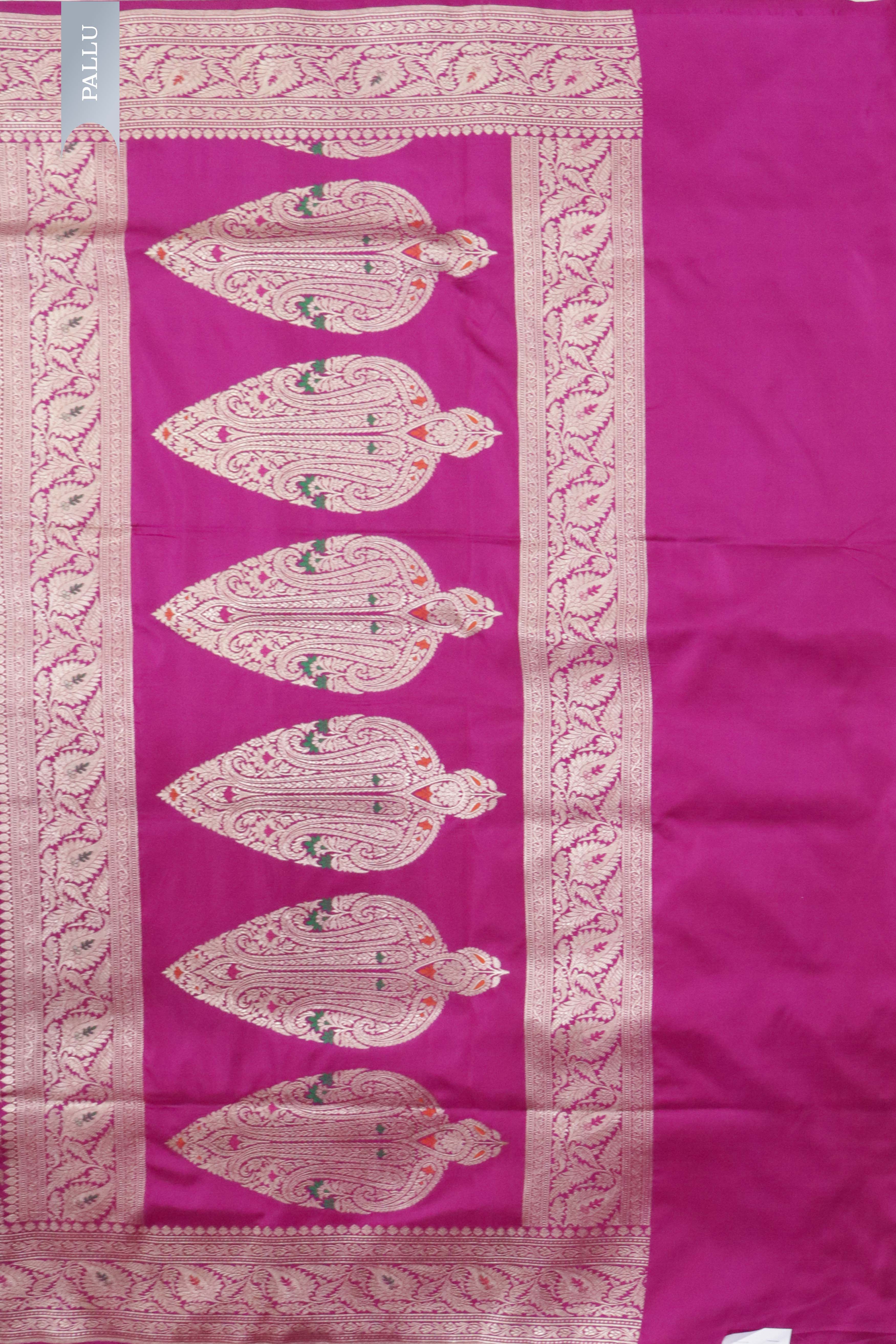 Rani Pink Banarasi Silk Saree with Wave Jaal and Zari Border