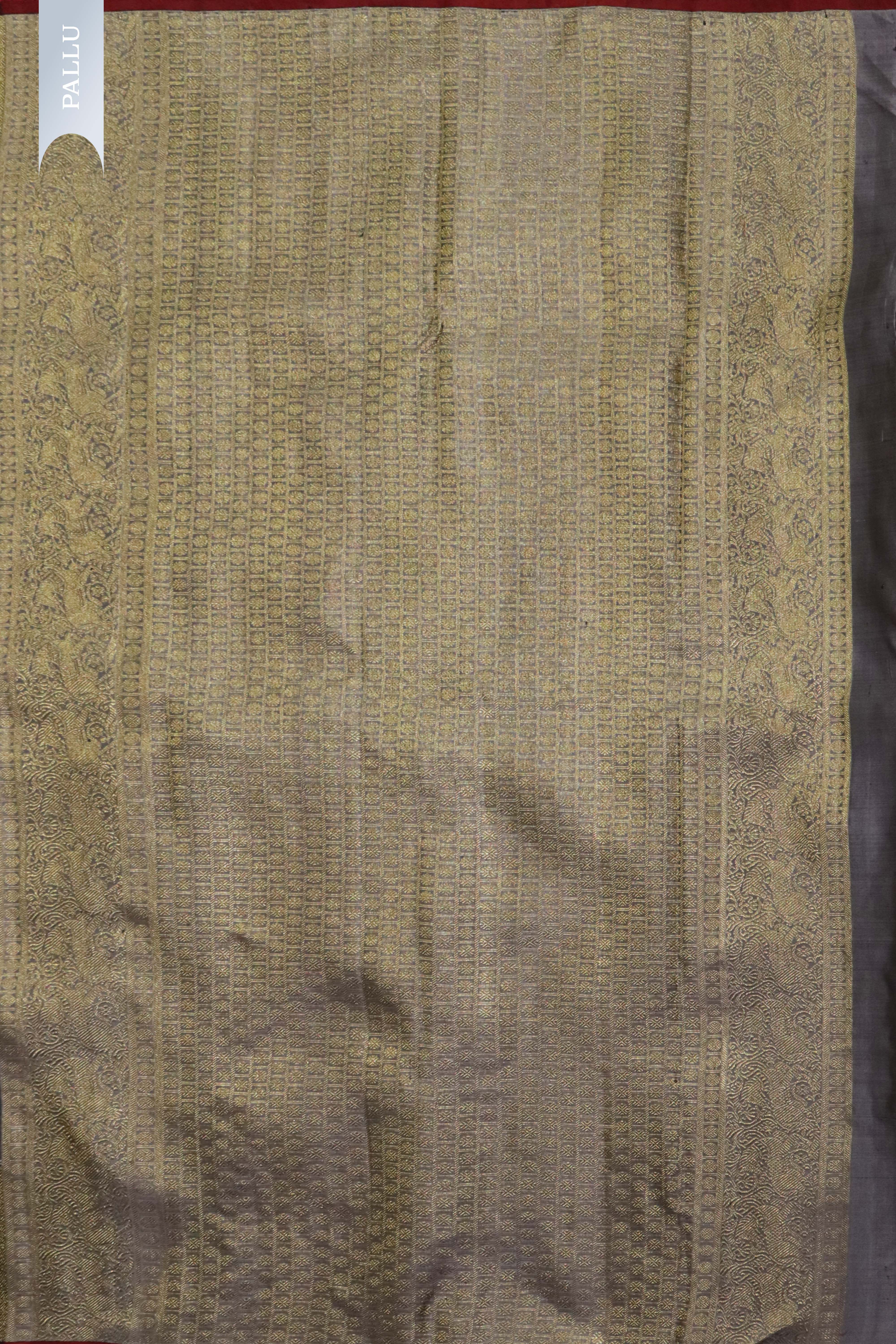 Elephant Grey Kanchivaram Silk Saree with Silver-Gold Border