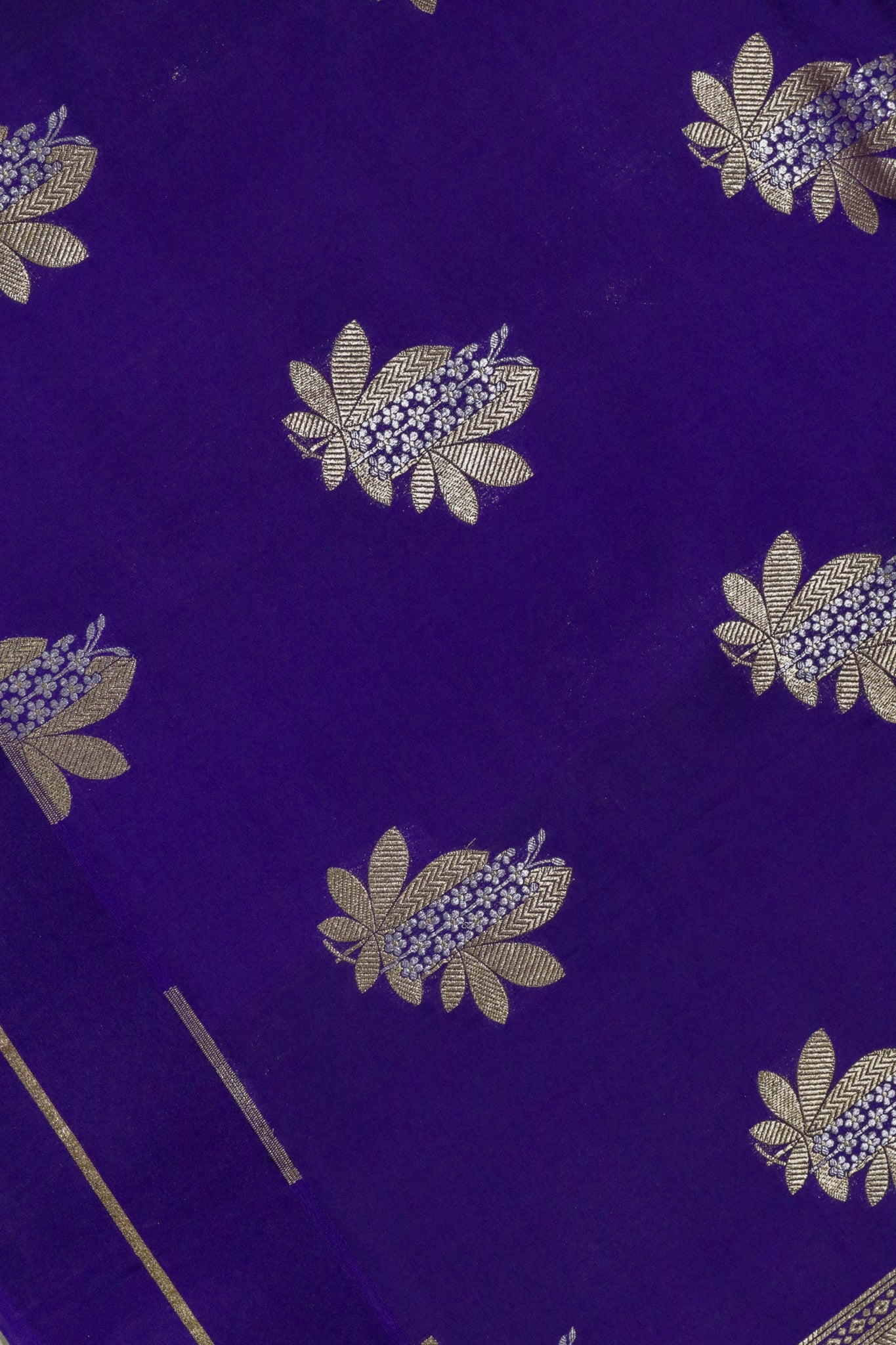 Purple Banarasi Silk Saree with Zari Floral Buttas & Brocade Blouse