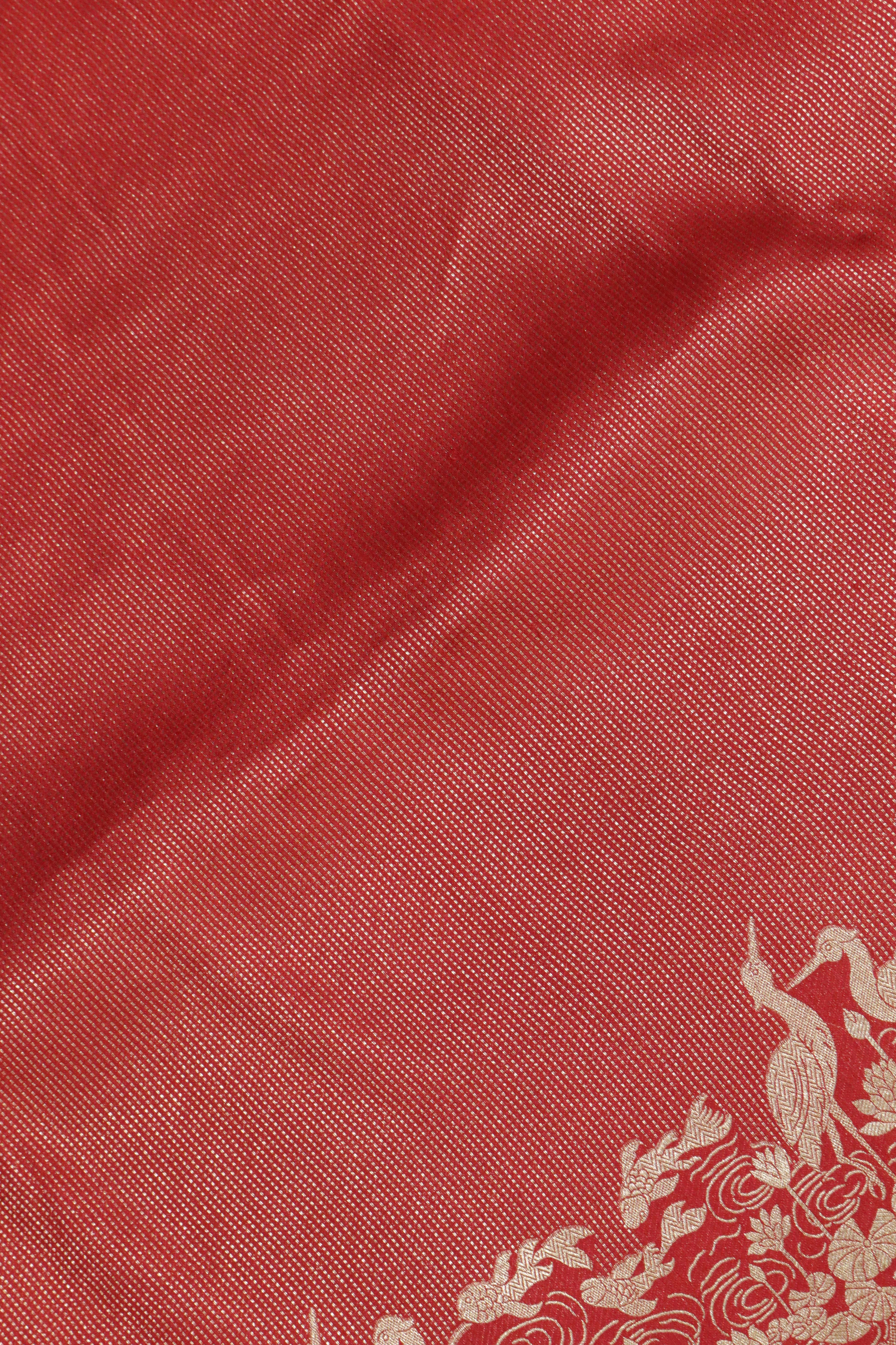 Maroon  Banarasi Silk Saree with Zari Stripe Weaving & Fancy Border