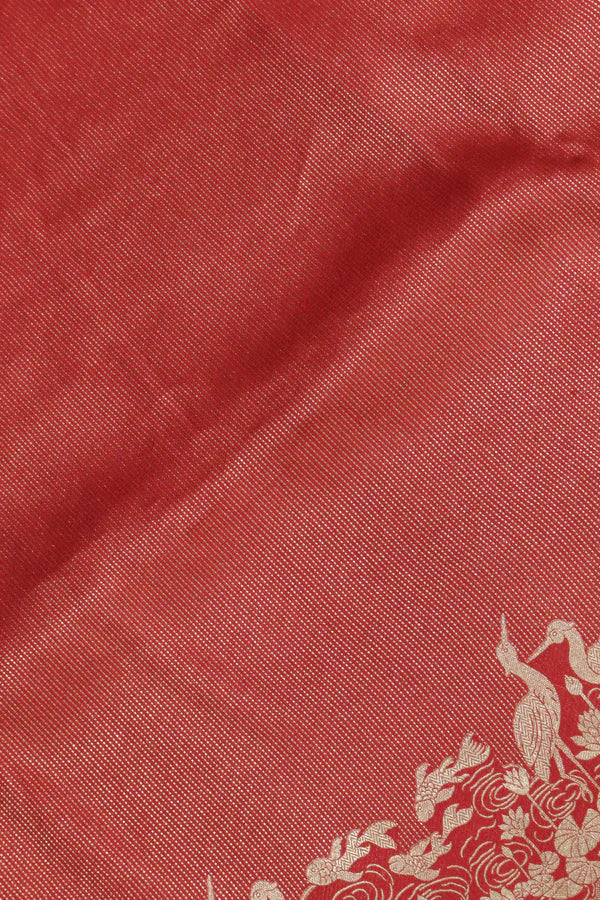 Red Banarasi Silk Saree with Self Zari Weaving & Ornate Fancy Border