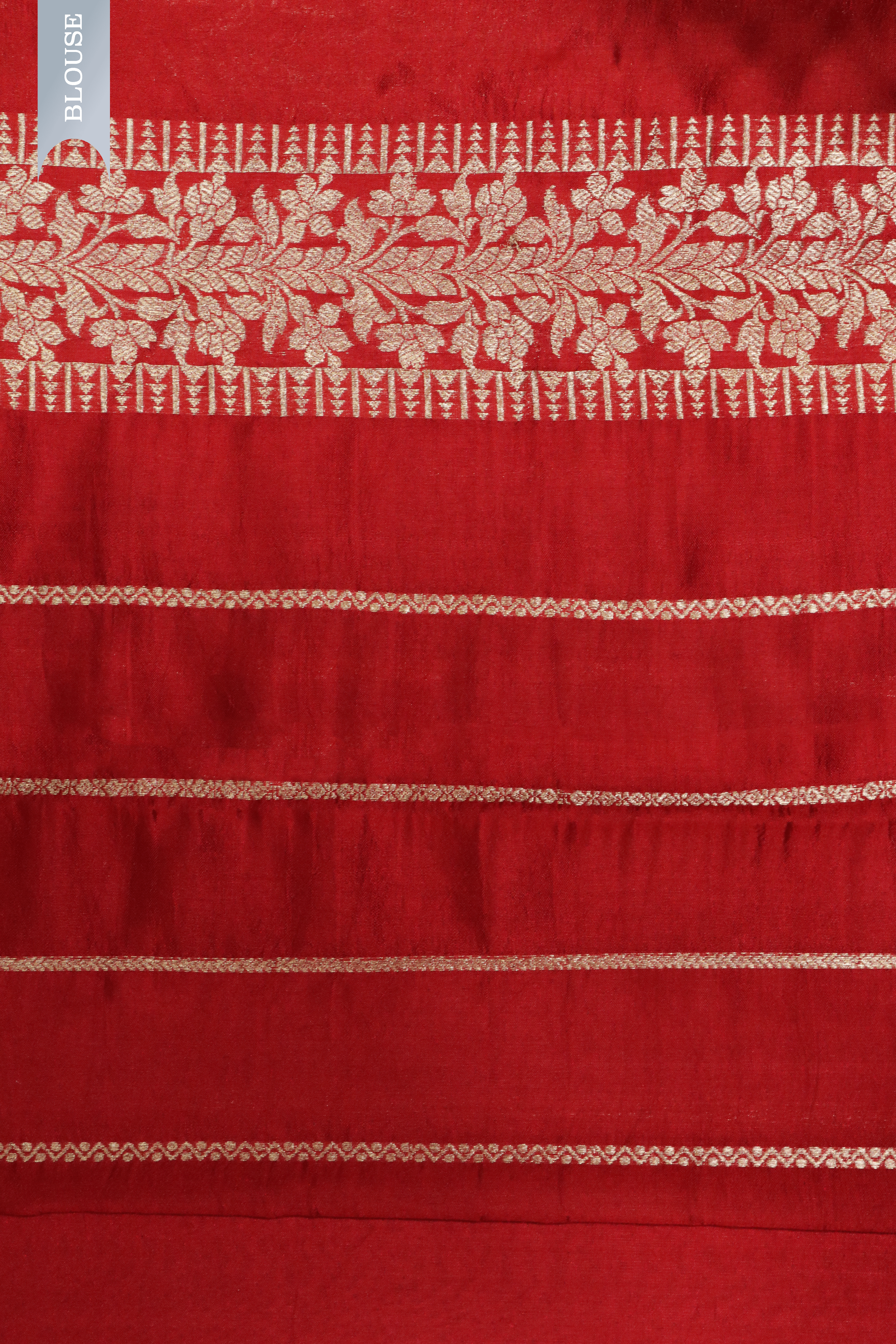 Red Banarasi Chanderi Silk Saree with Golden & Silver Motifs and Satin Border