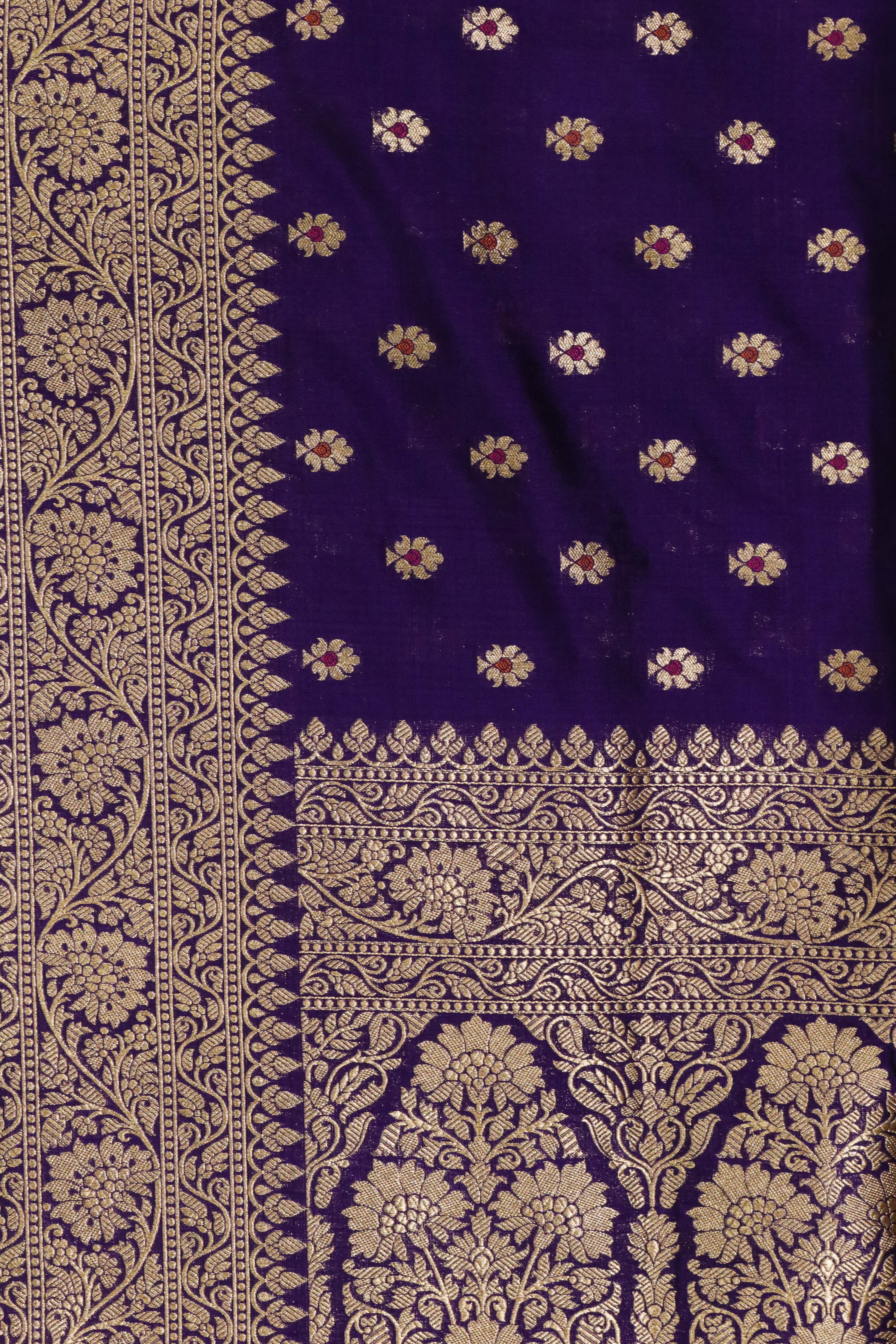 Purple Banarasi Silk Saree with Butti & Zari Border