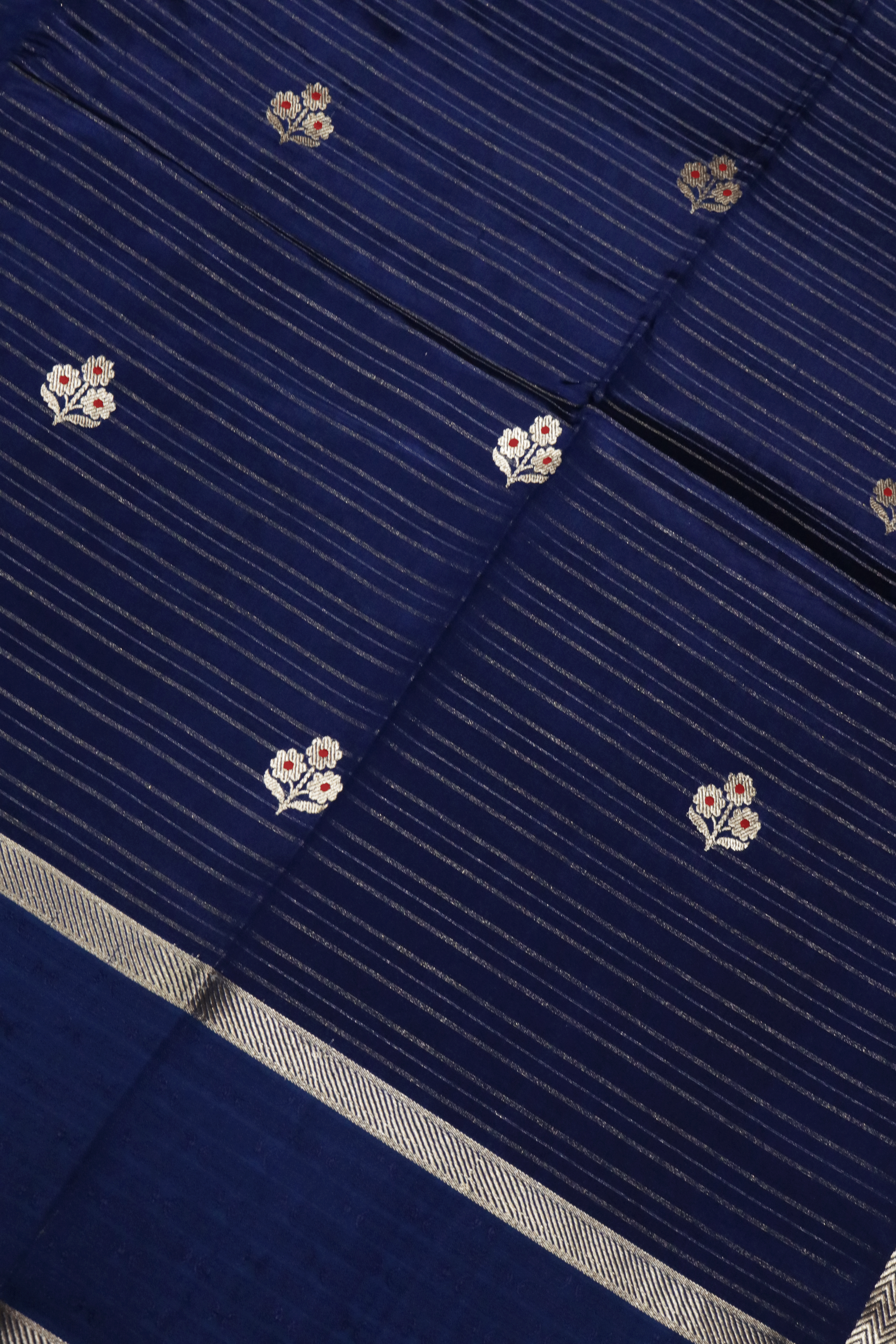 Blue Banarasi Chanderi Silk Saree with Zari Stripes and Butti