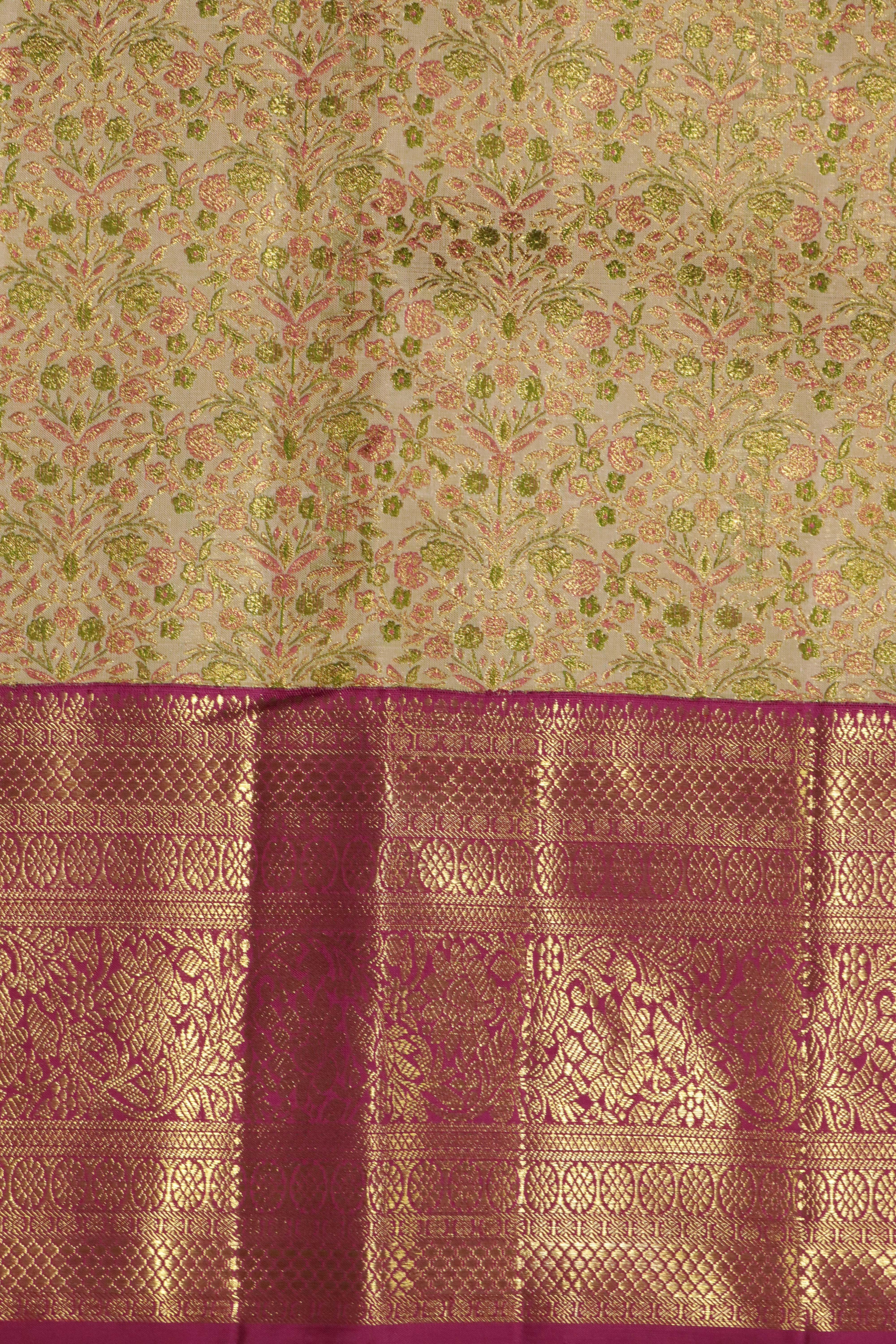Dusty Gold Kanchivaram Silk Saree with Pink Border