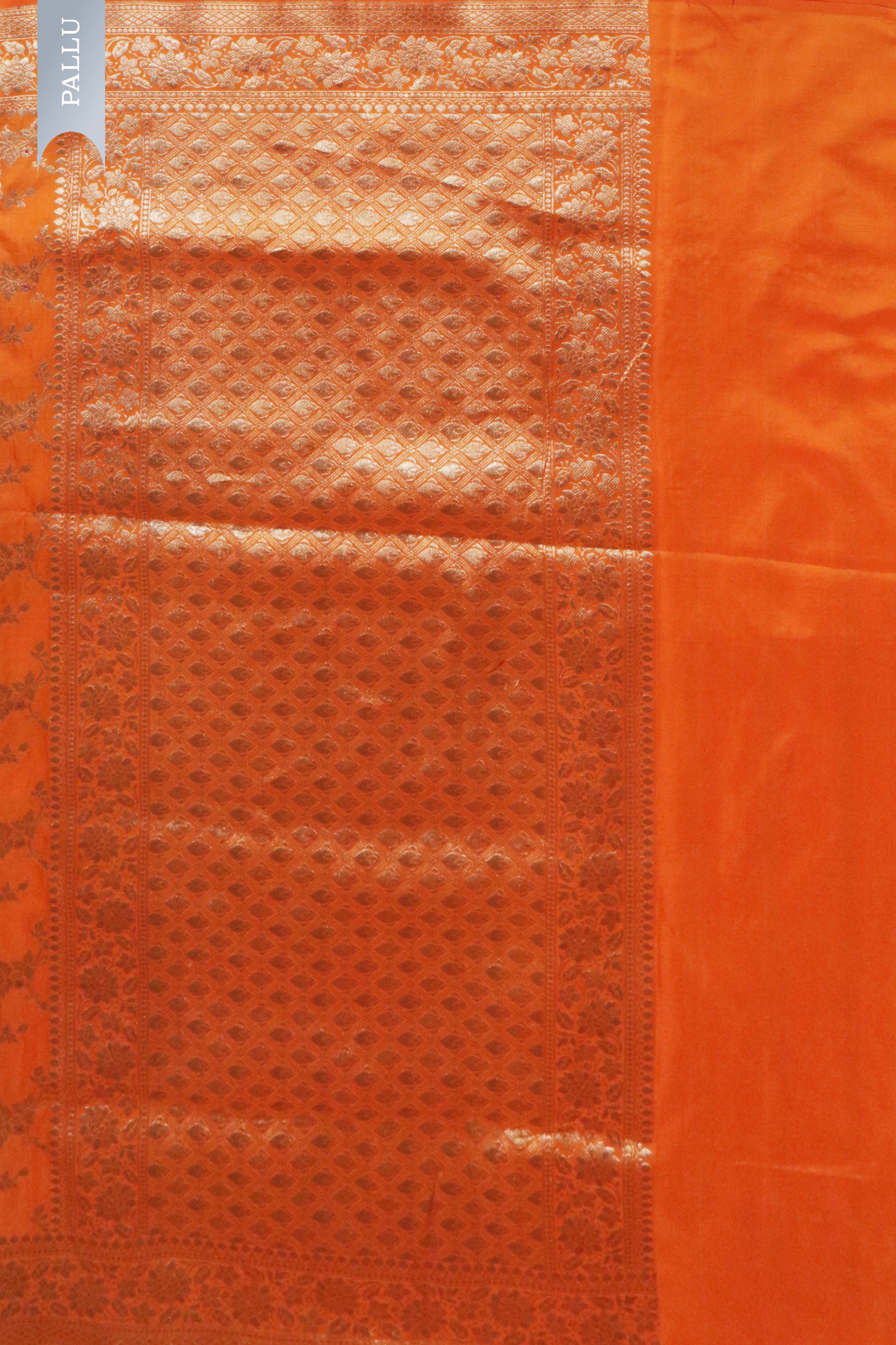 Orange Banarasi Silk Saree with Zari Jaal