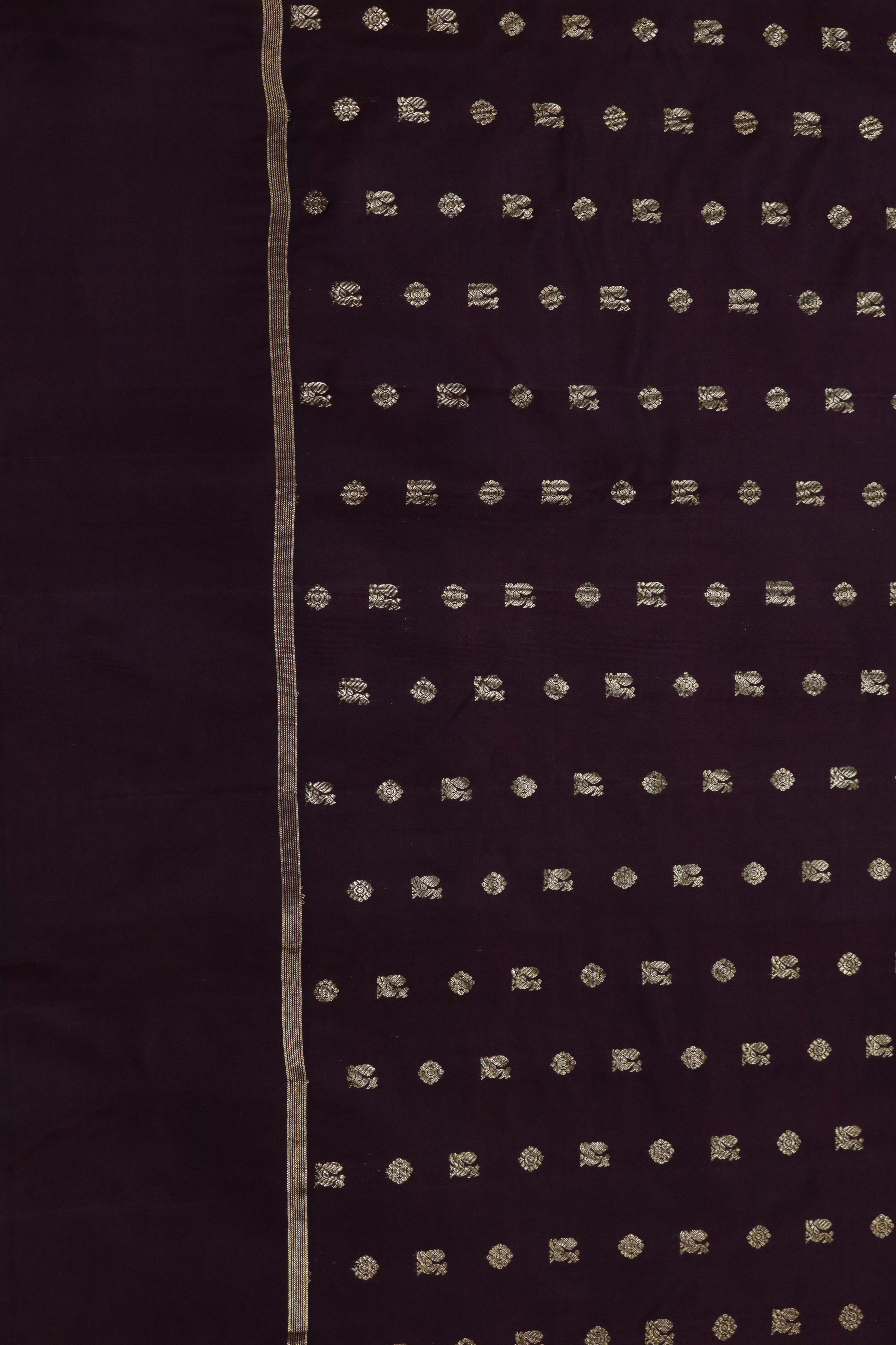 Dark Brown Kanchivaram Silk Saree with Small Zari Buttas & Plain Border
