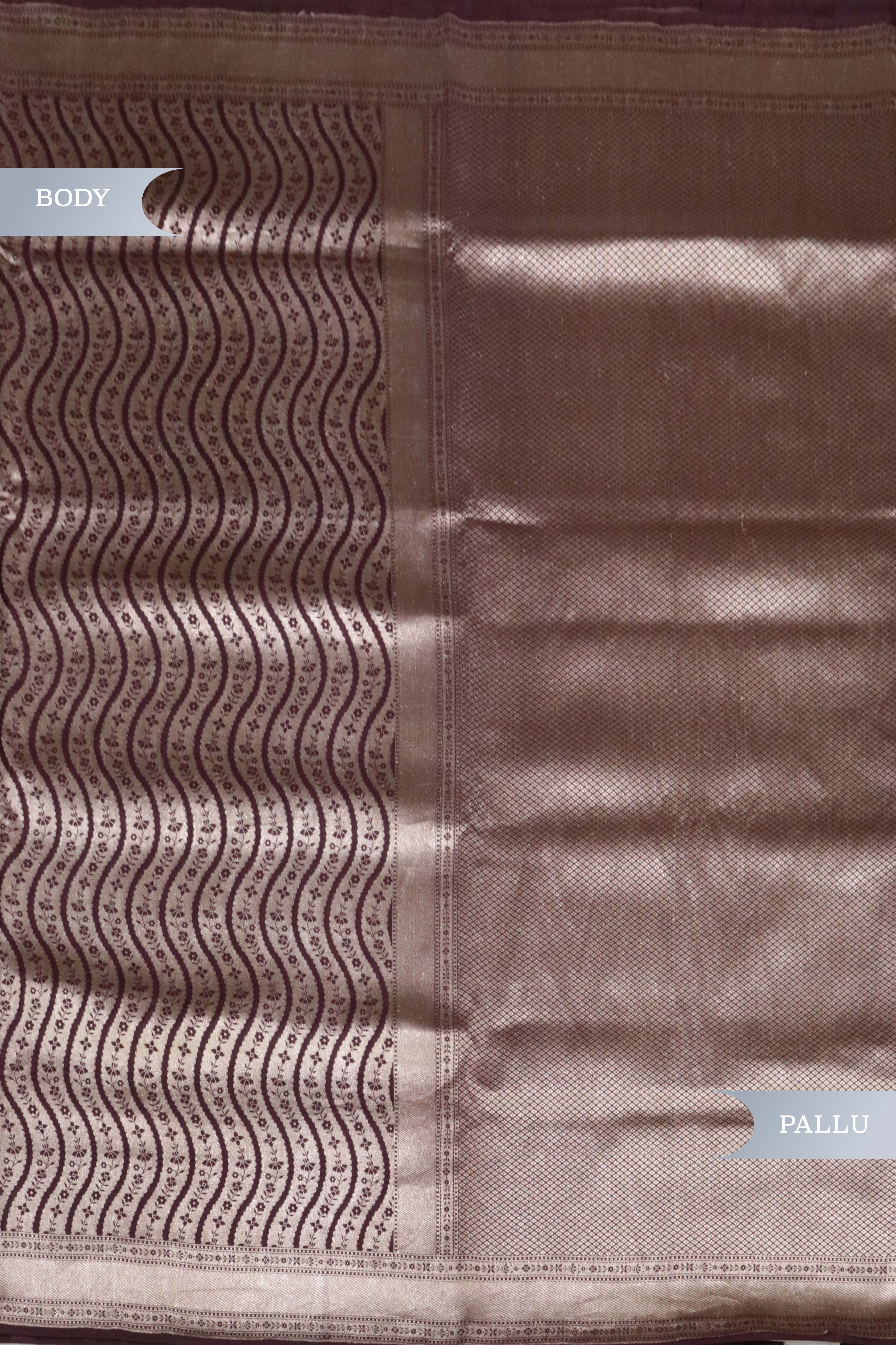 Dark Brown Banarasi Silk Saree with Zari Stripes
