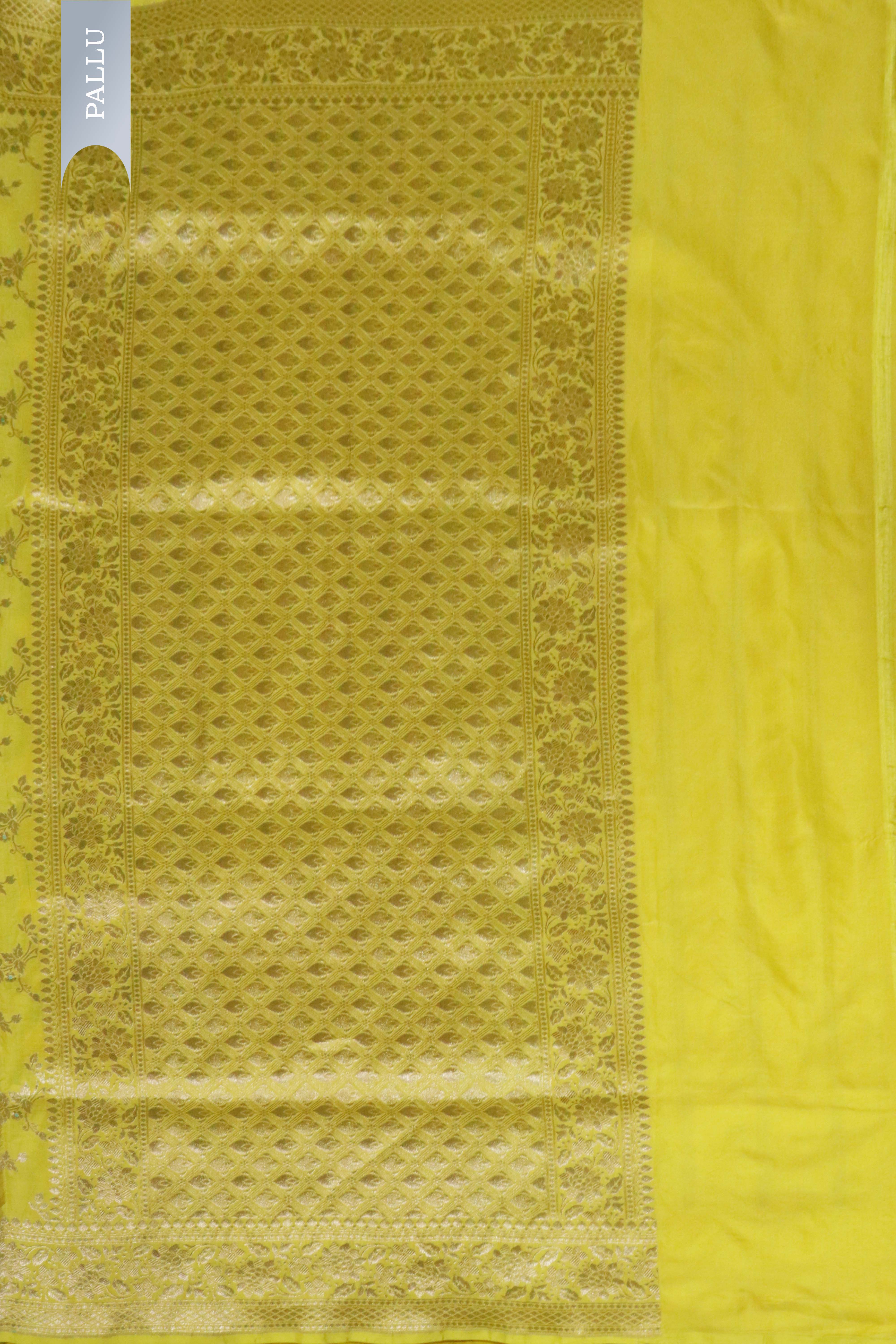 Lemon Yellow Banarasi Silk Saree with Zari Jaal