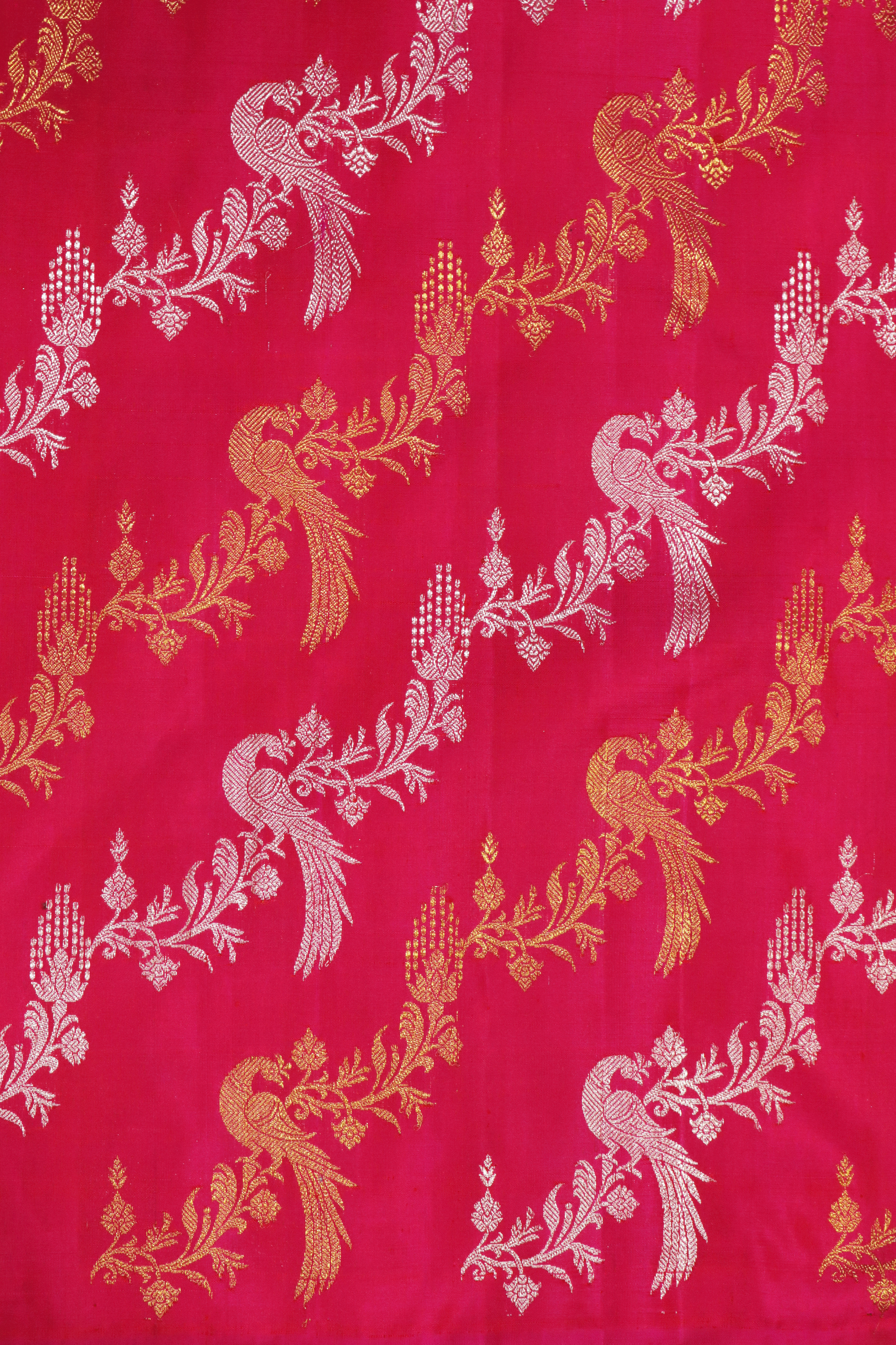 Rani Pink Kanchivaram Silk Saree with Silver & Gold Zari Weaving