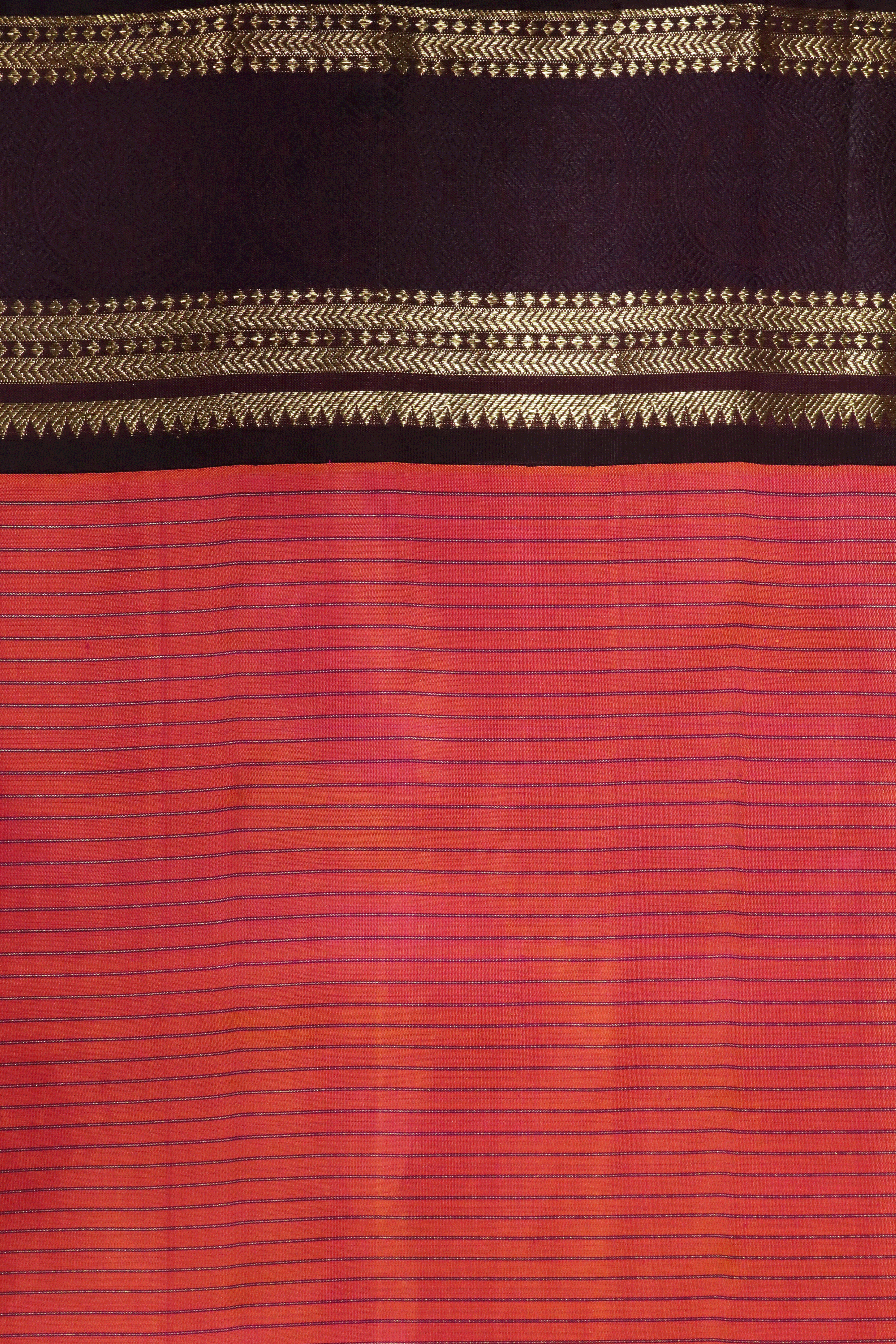 Coral Orange Kanchivaram Silk Saree with Brown Border