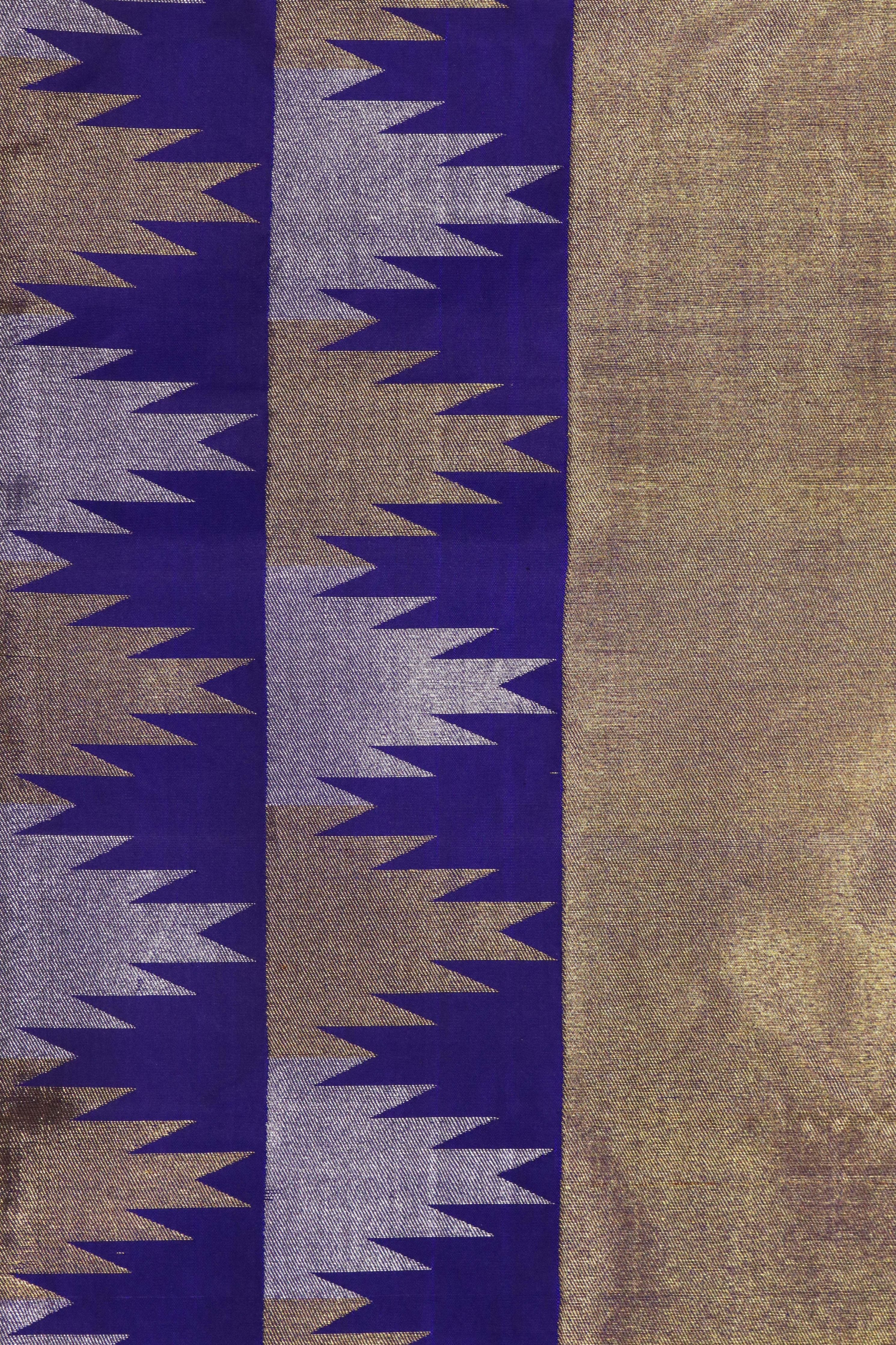 Purple Kanchivaram Silk Saree with Temple Zari Border - Mokshaa