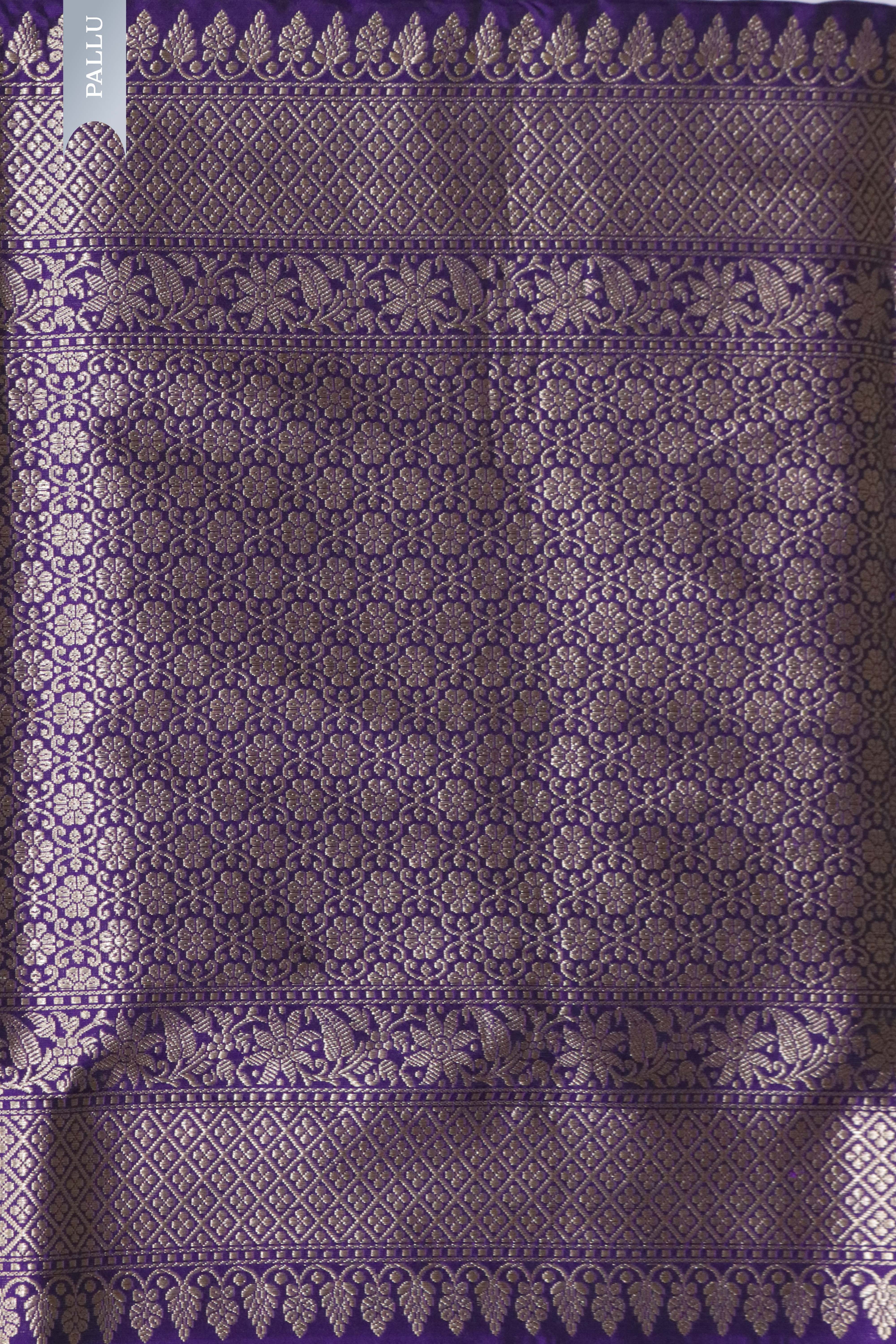 Purple Banarasi Silk Saree with Gold & Silver Zari Butta Borde