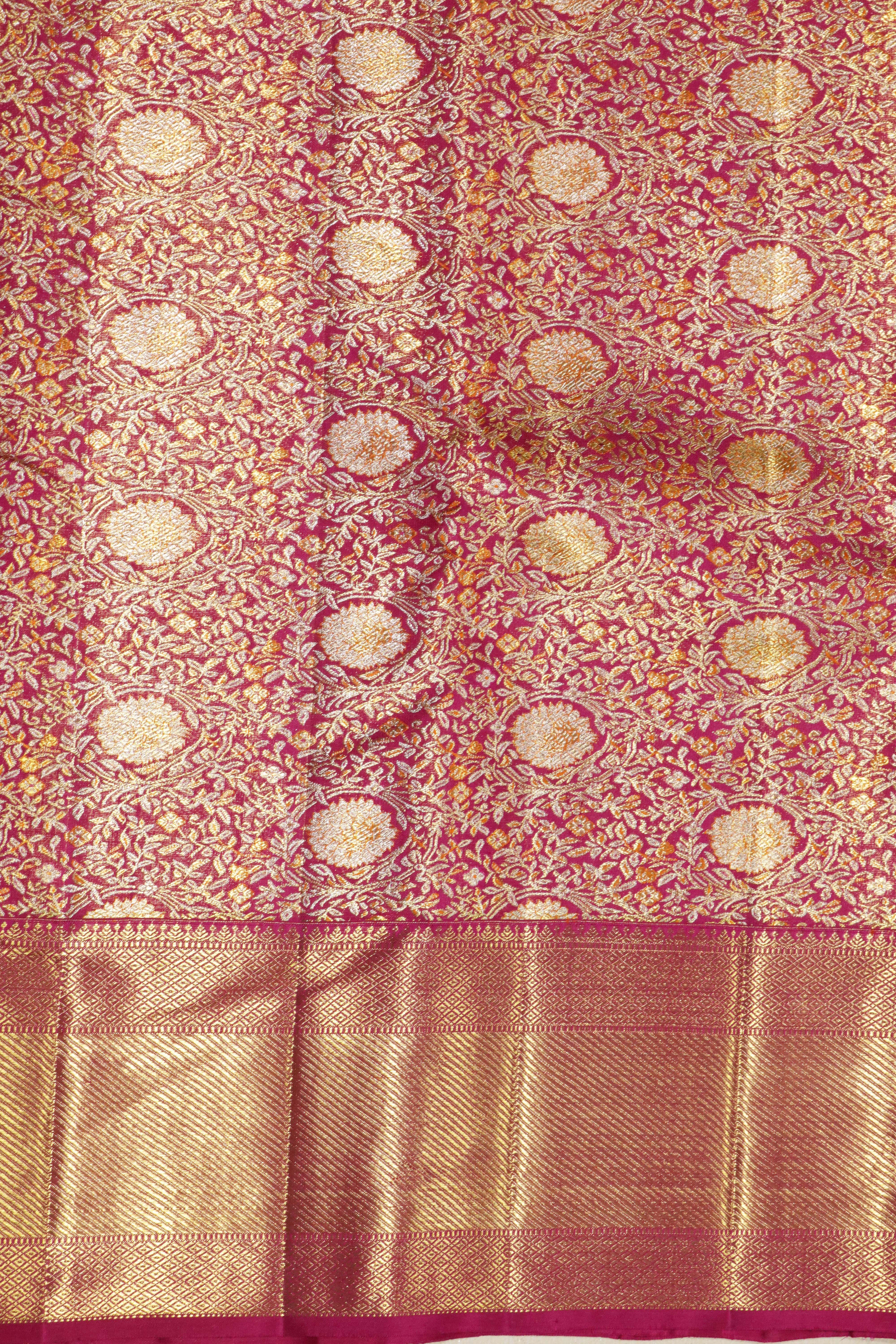 Pink Kanchivaram Silk Saree with Golden Zari & Meena Weaving