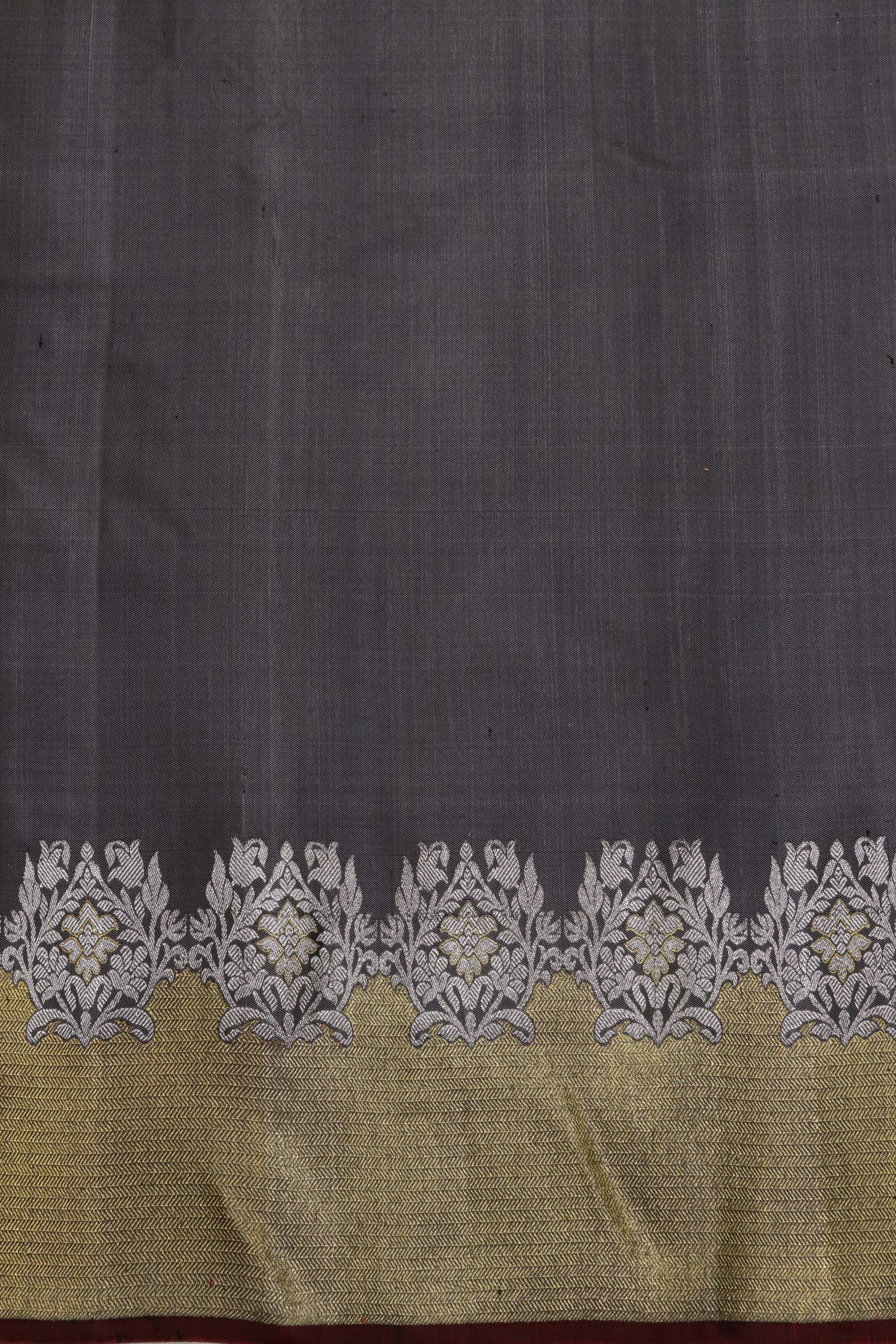 Elephant Grey Kanchivaram Silk Saree with Silver-Gold Border