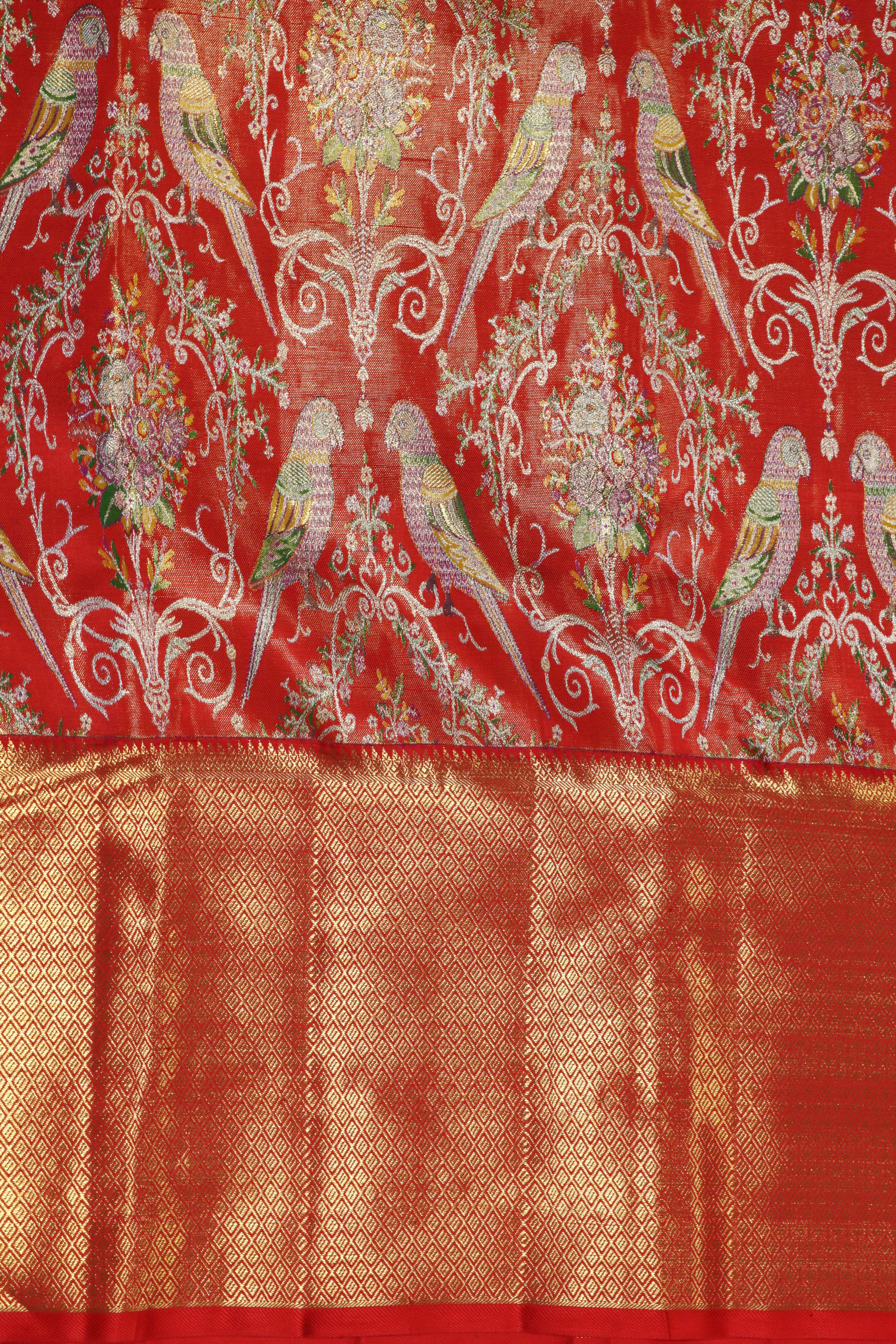 Rust Red Kanchivaram Tissue Silk Saree with Meena Weaving & Zari Border