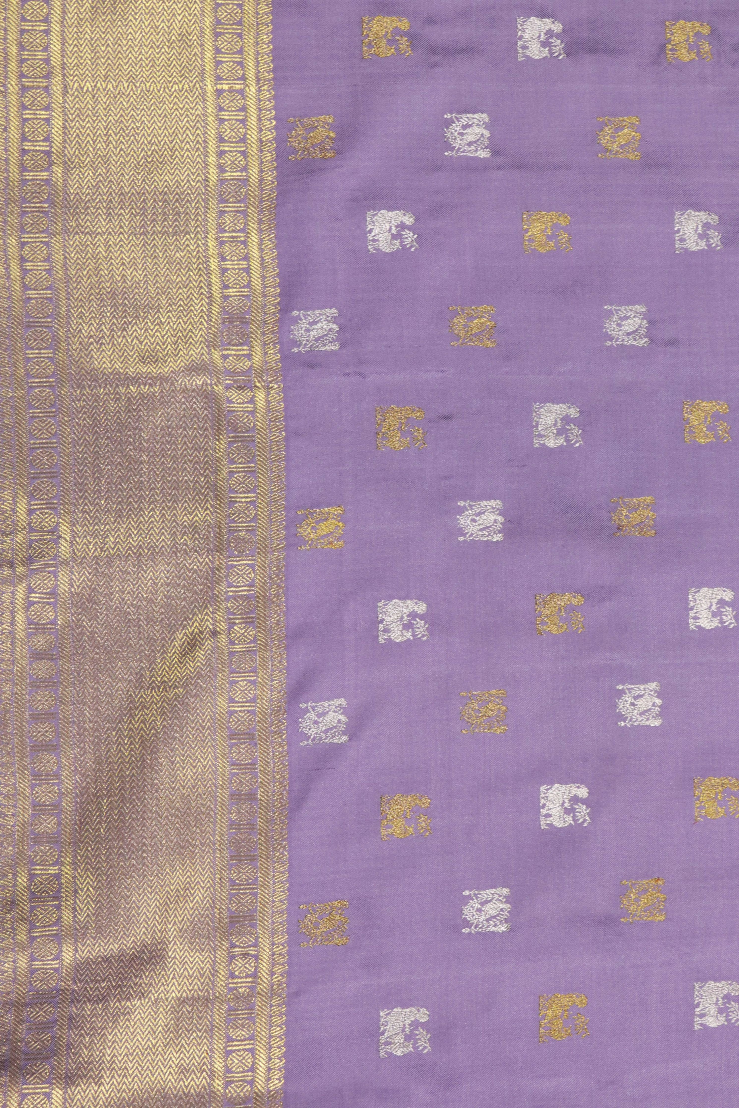 Lavender Kanchivaram Silk Saree with Gold & Silver Zari - Mokshaa