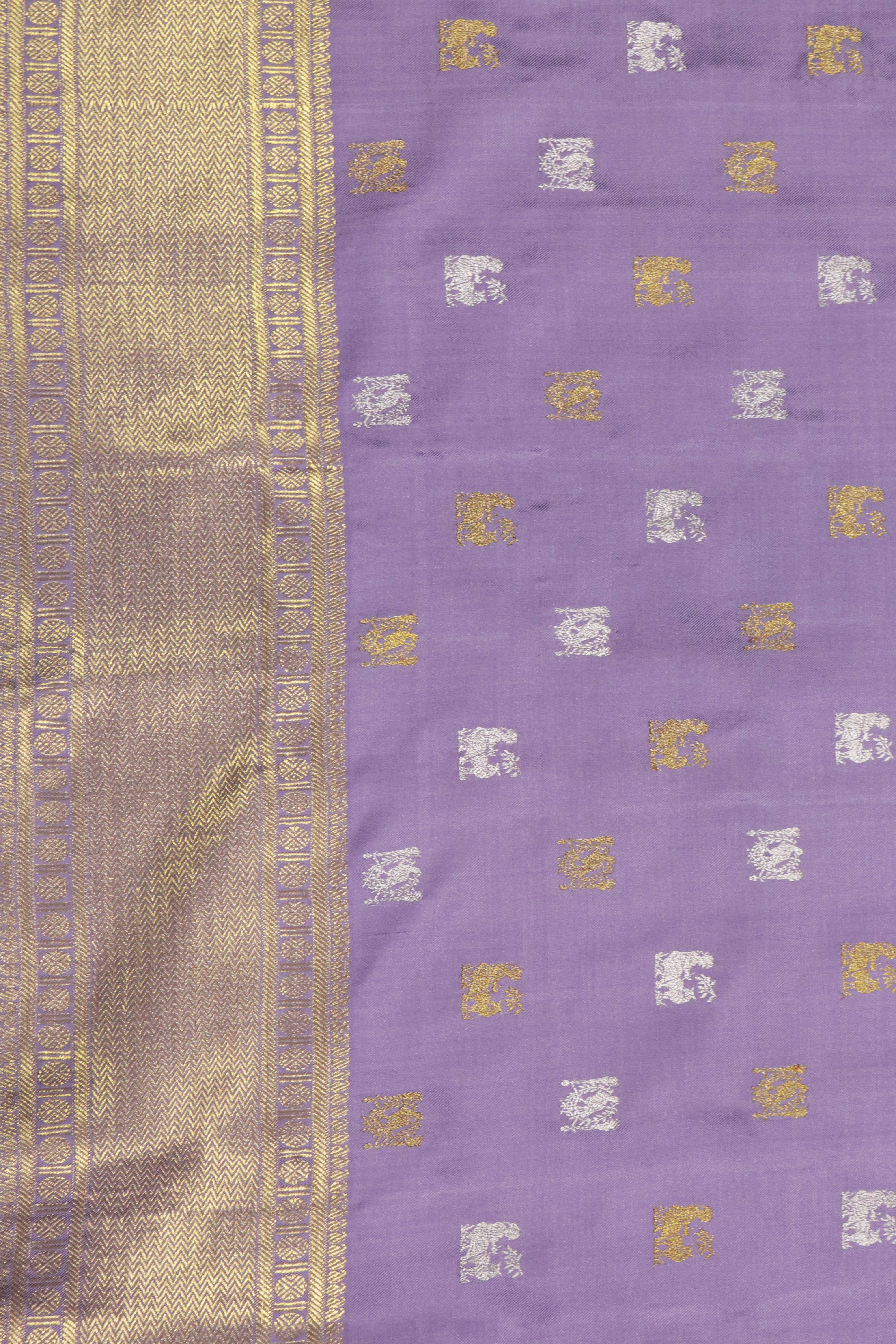 Lavender Kanchivaram Silk Saree with Gold & Silver Zari