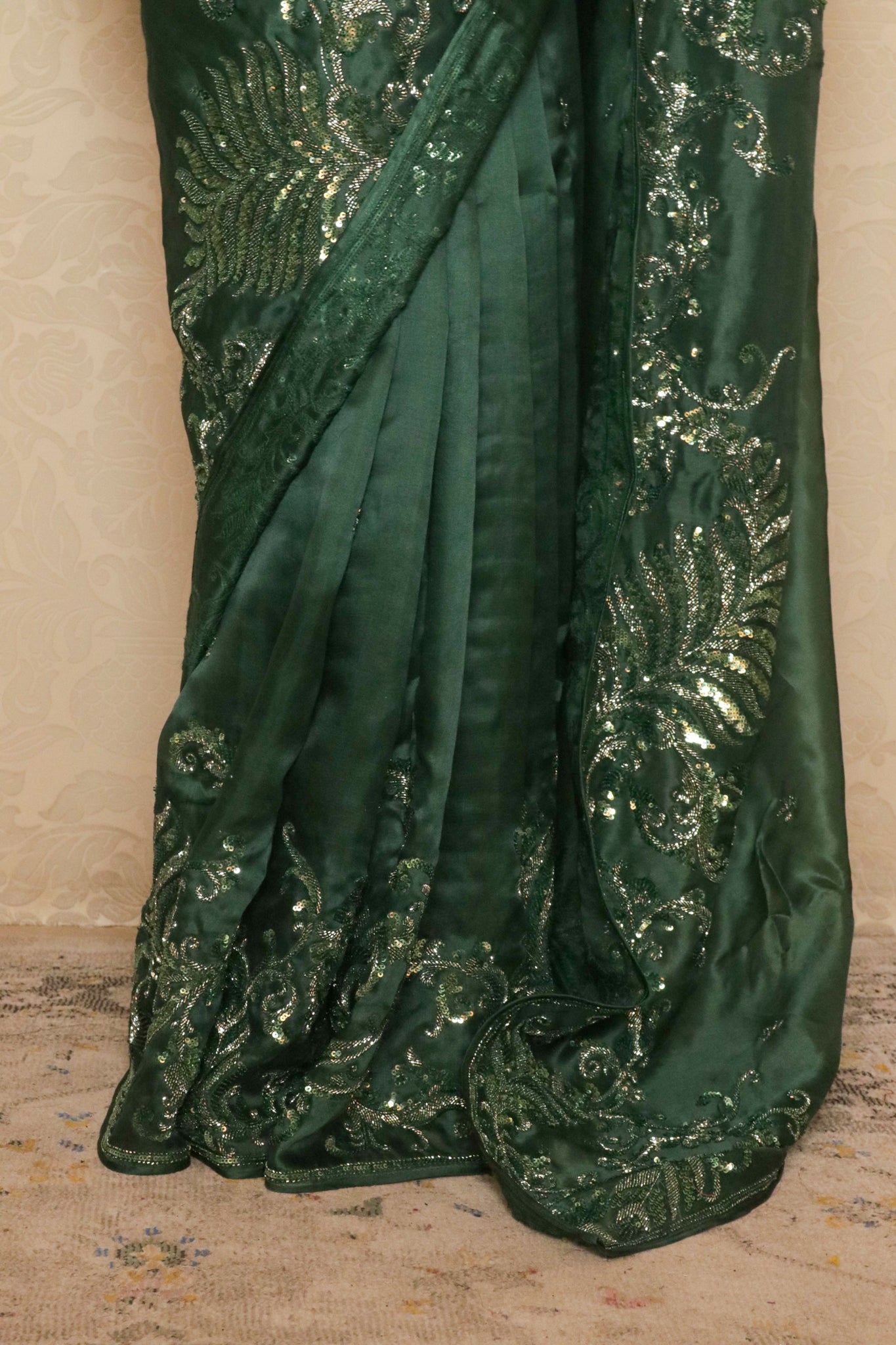 Emerald Green Organza Saree with Sequin & Bead Embroidery
