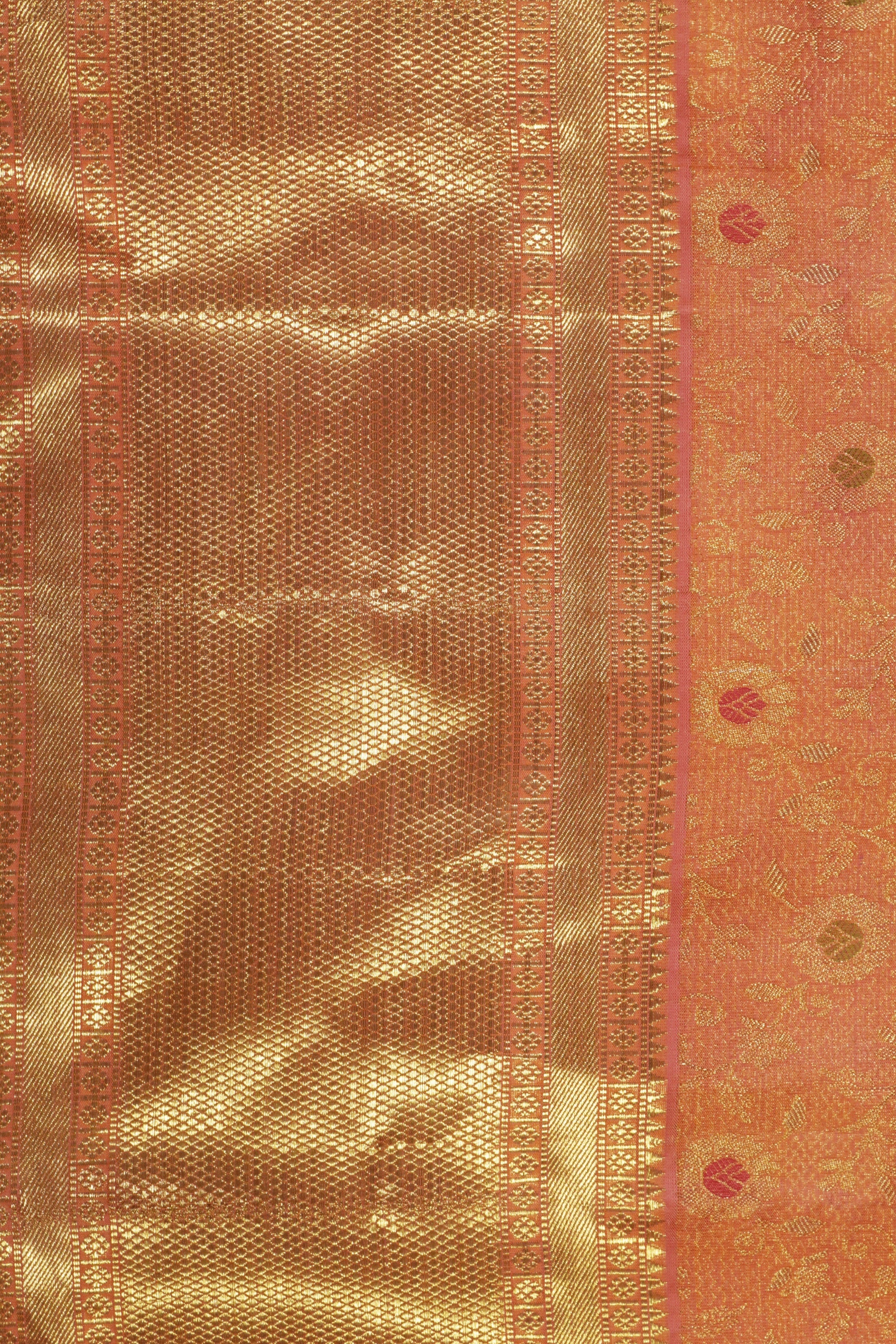 Peach Kanchivaram Silk Saree with Zari & Meena Weaving