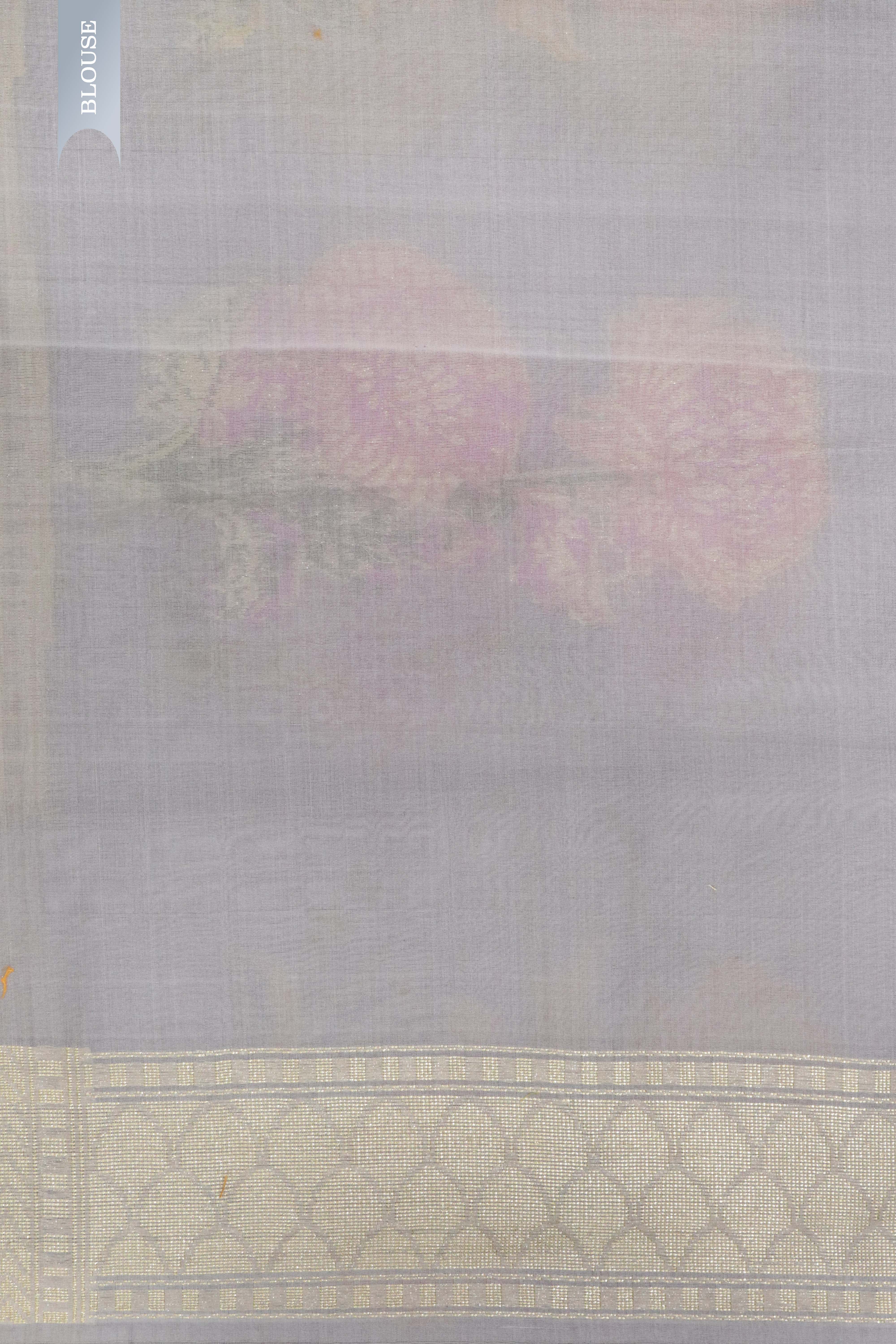 Ash Grey Banarasi Kora Silk Saree with Zari & Thread Woven Border