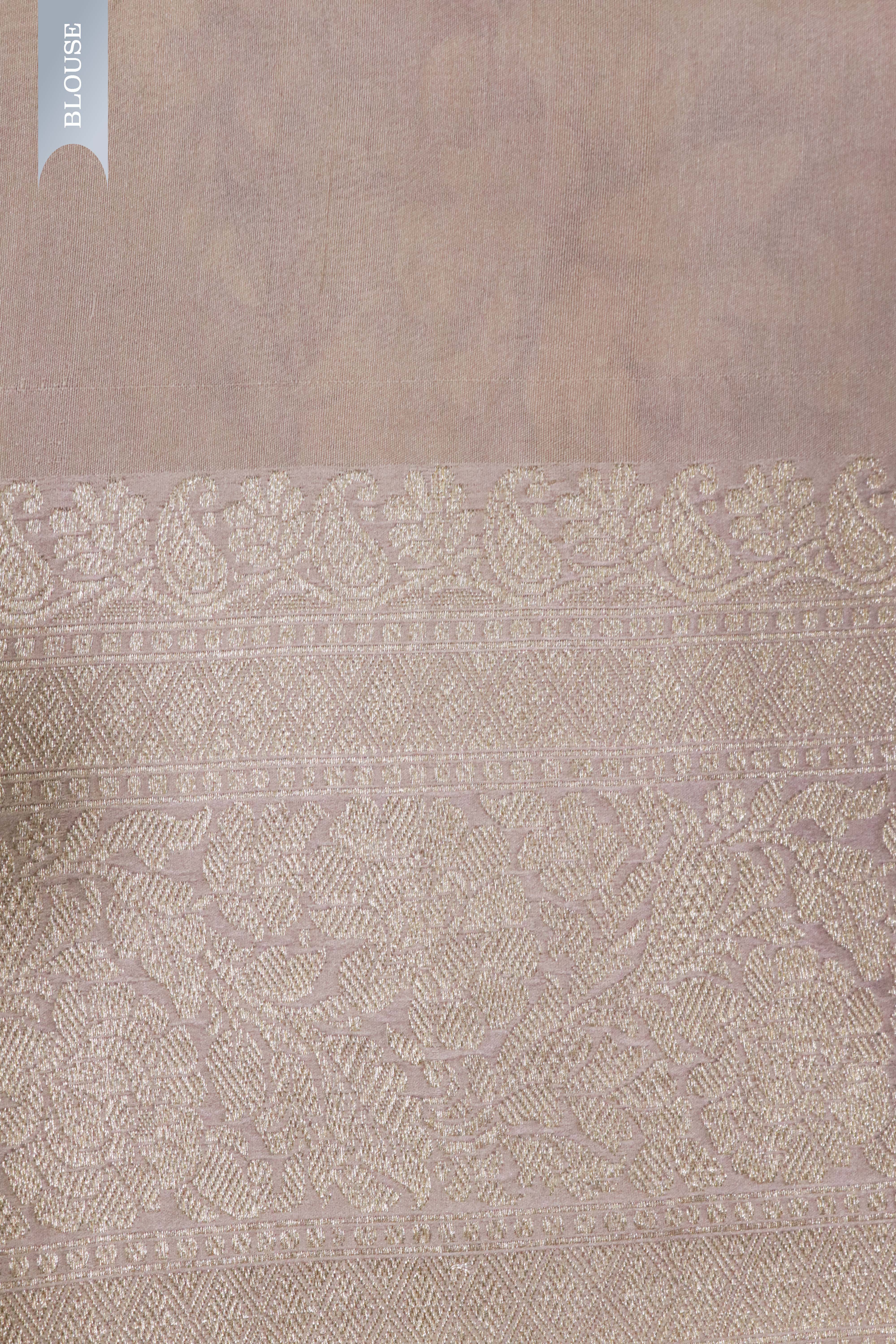Light Lavender Tussar Silk Saree with Floral Print & Zari Border