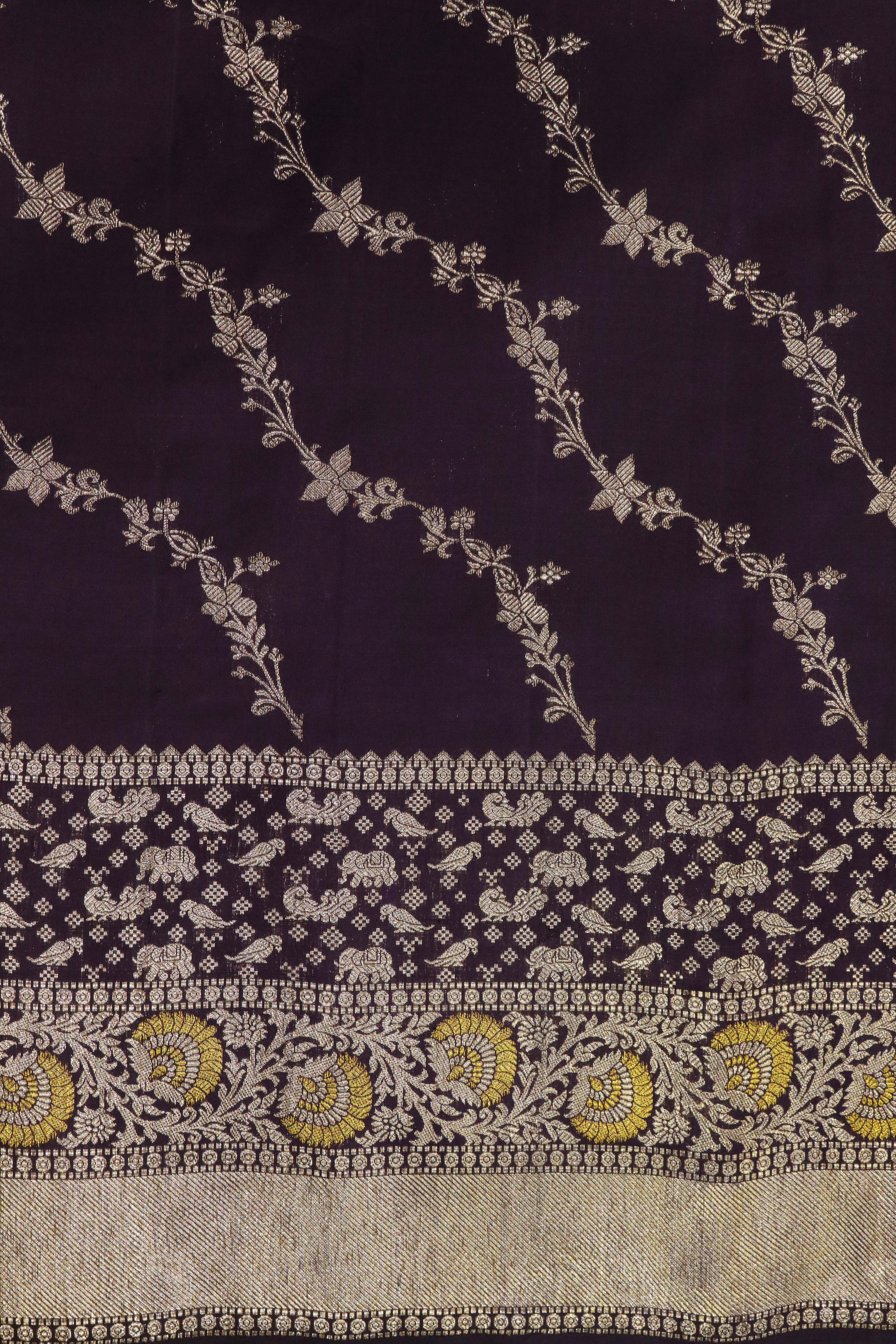 Wine Kanchivaram Silk Saree with Zari Stripes and Fancy Border