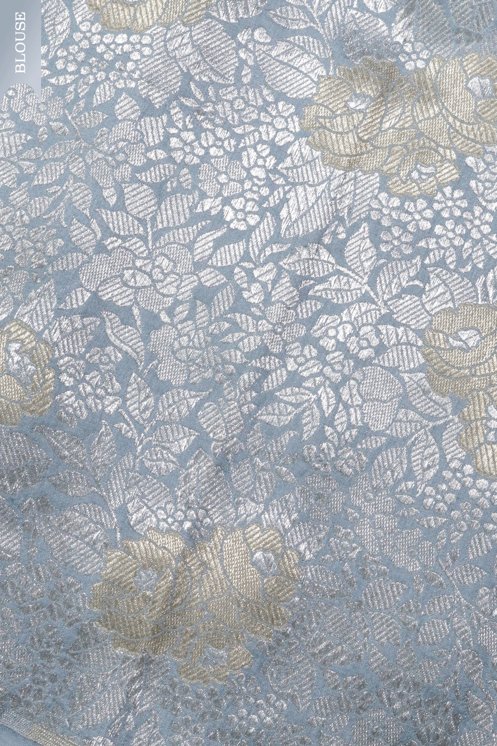 Ice Blue Banarasi Tissue Silk Saree with Satin Border