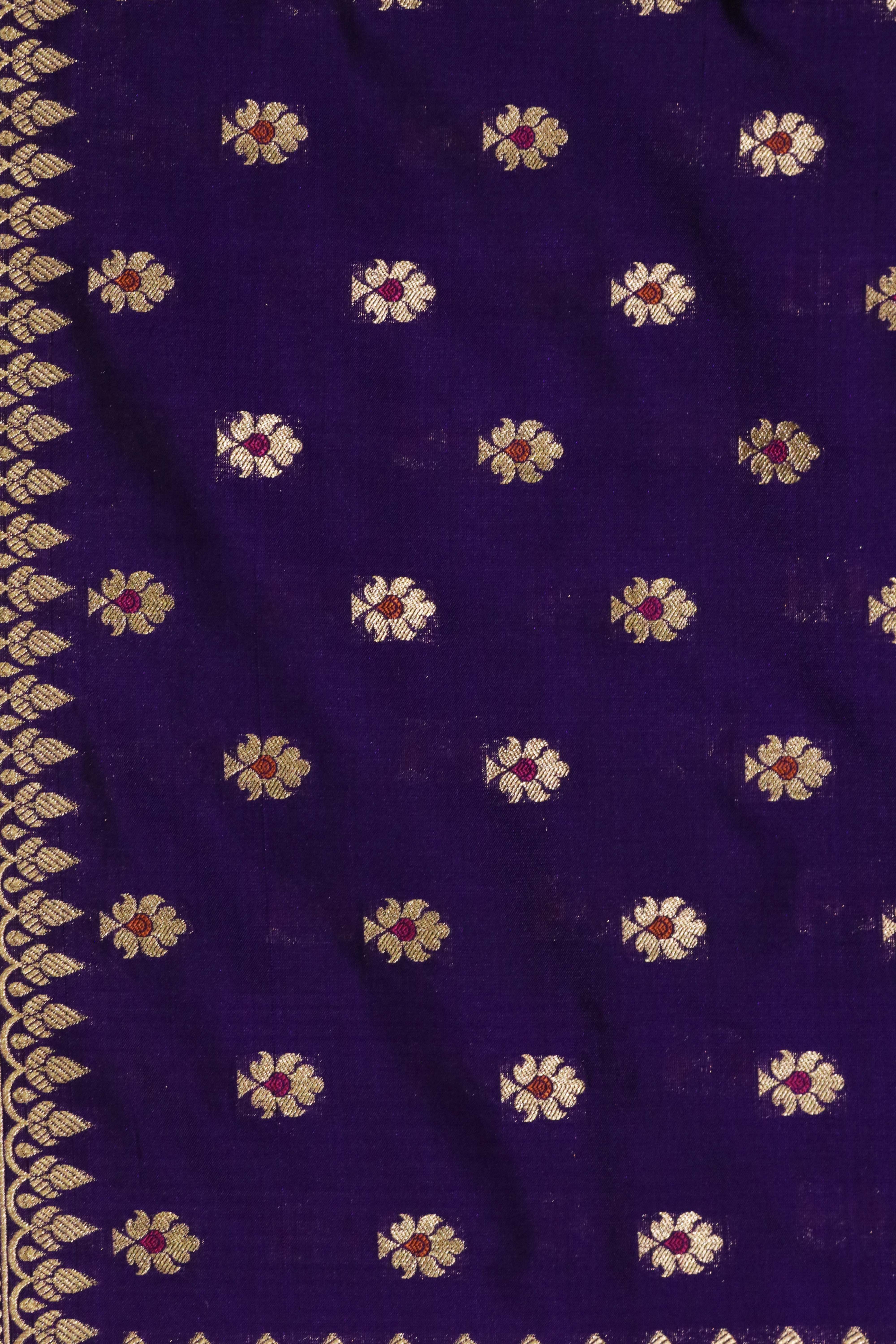 Purple Banarasi Silk Saree with Butti & Zari Border