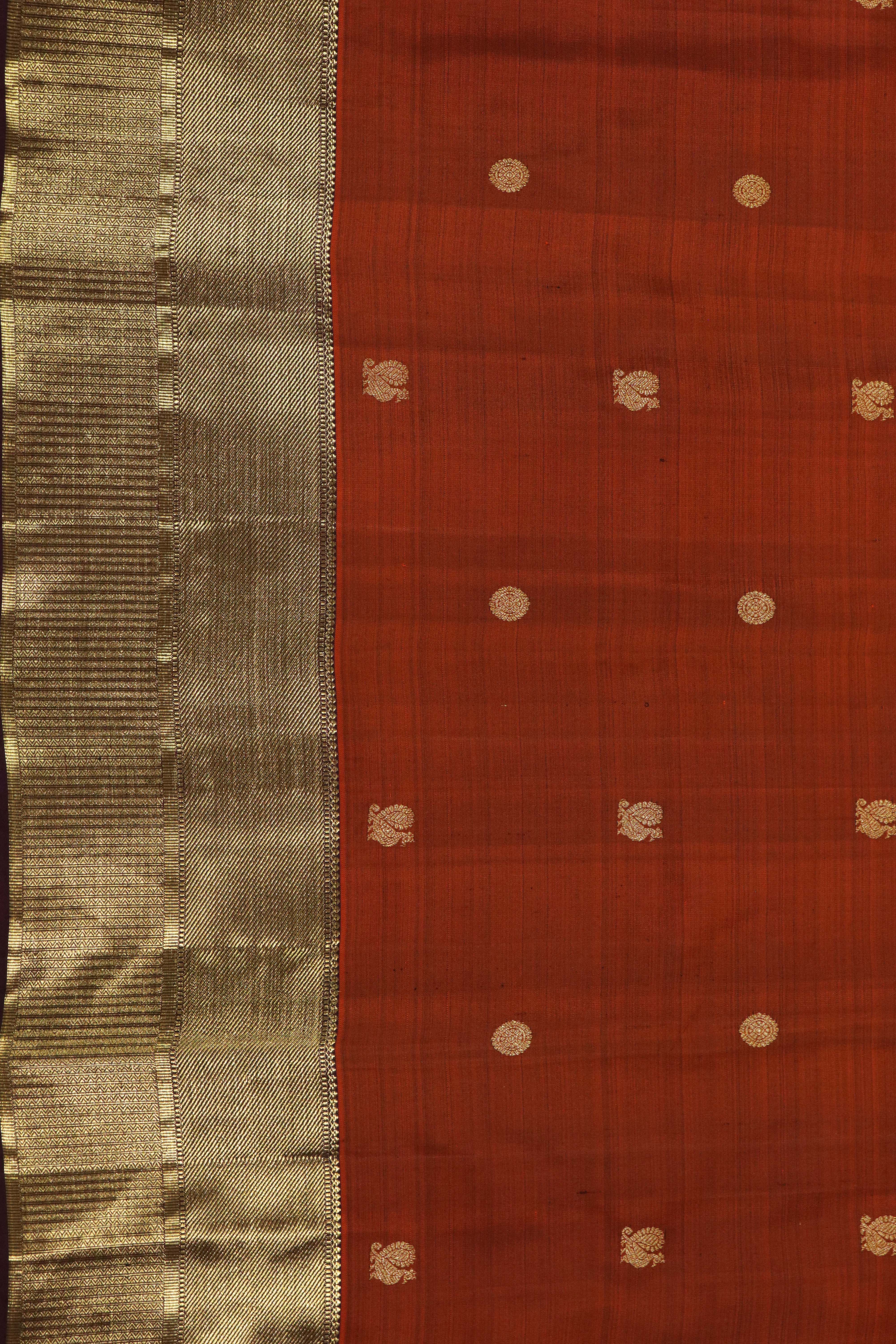 Rust Orange Kanchivaram Silk Saree with Zari Butti and Contrast Pallu