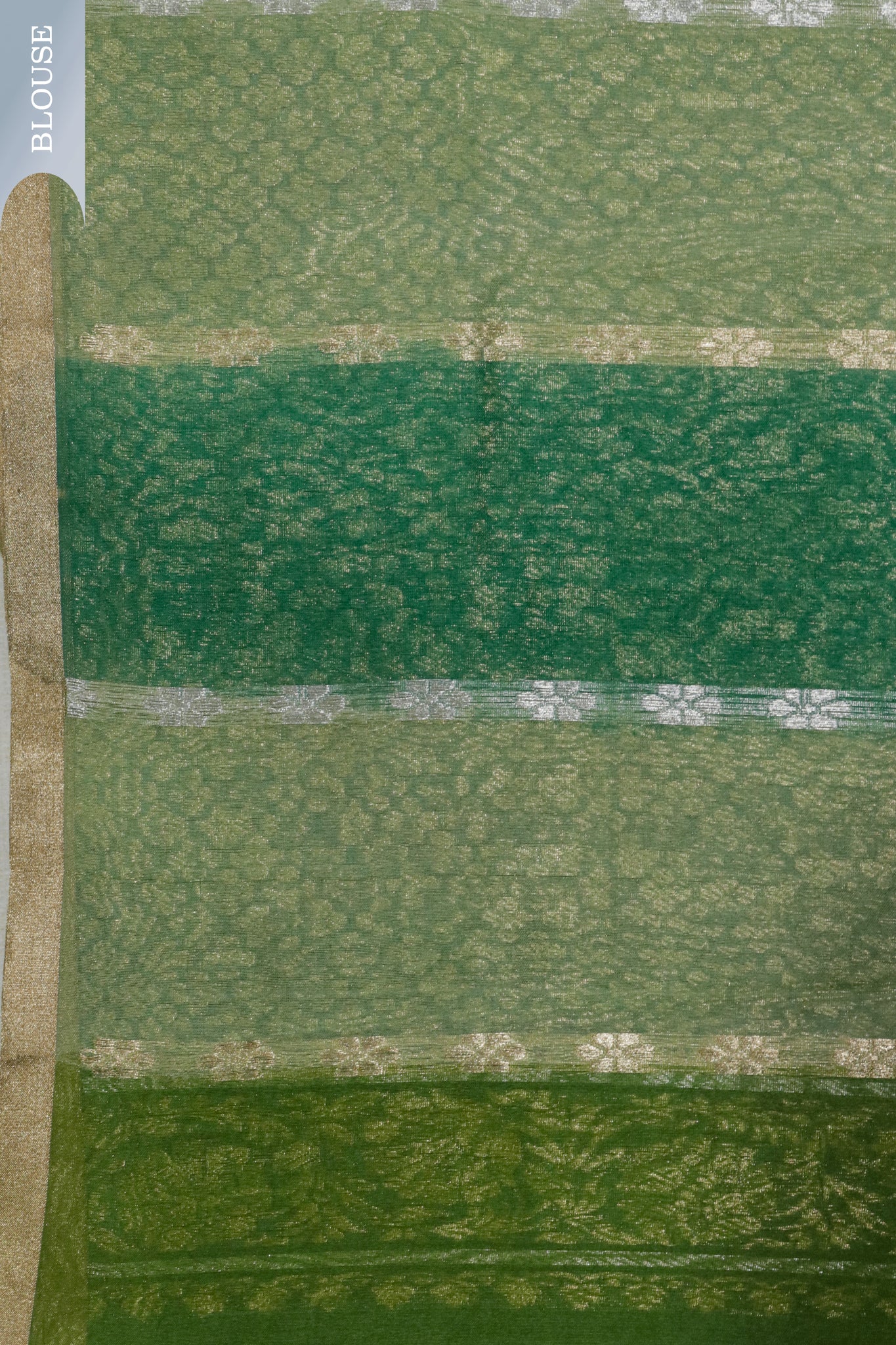 Multi-Green Banarasi Kora Saree with Zari Embroidered Motifs