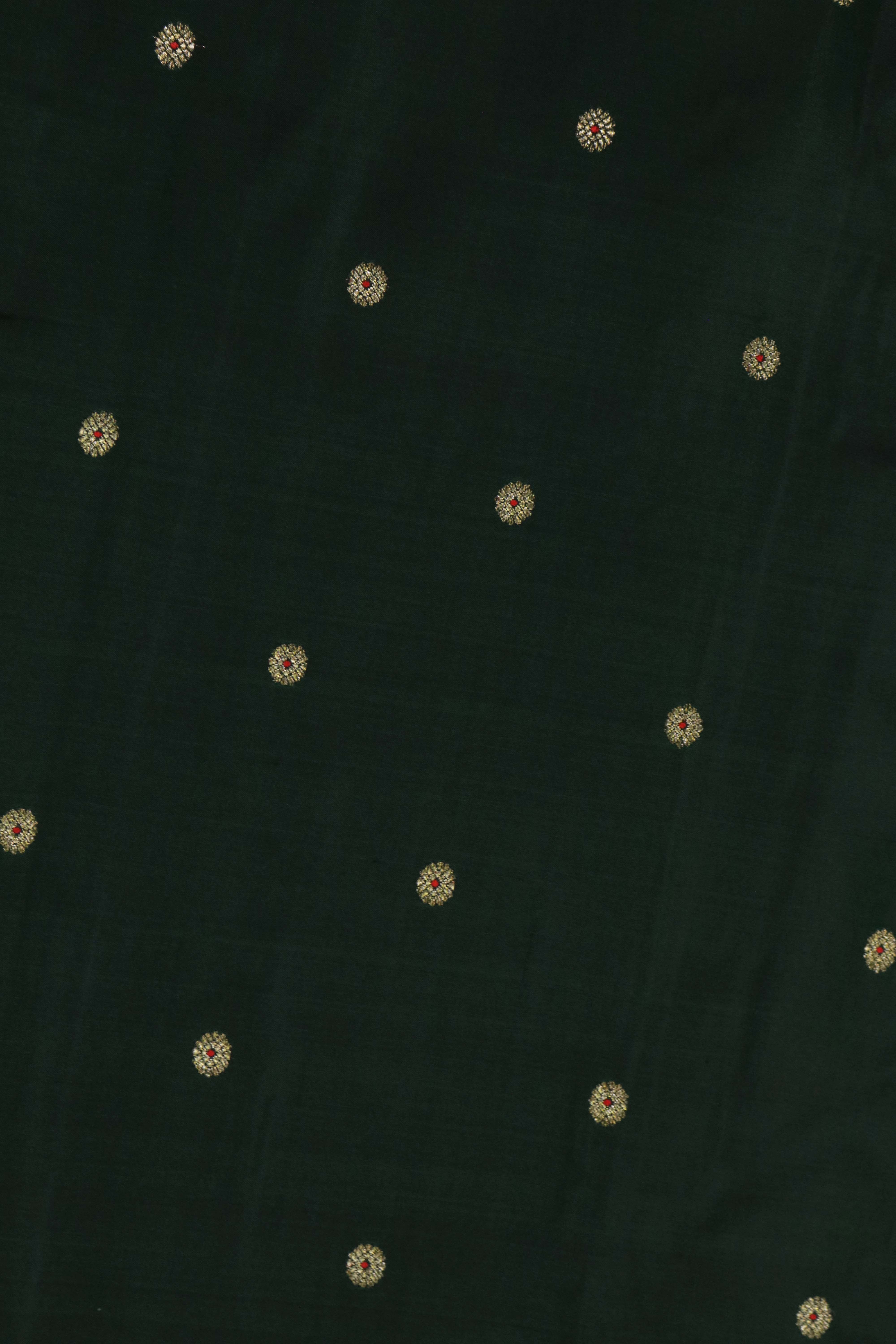 Bottle Green Kanchivaram Silk Saree with Zari Butti and Self Blouse