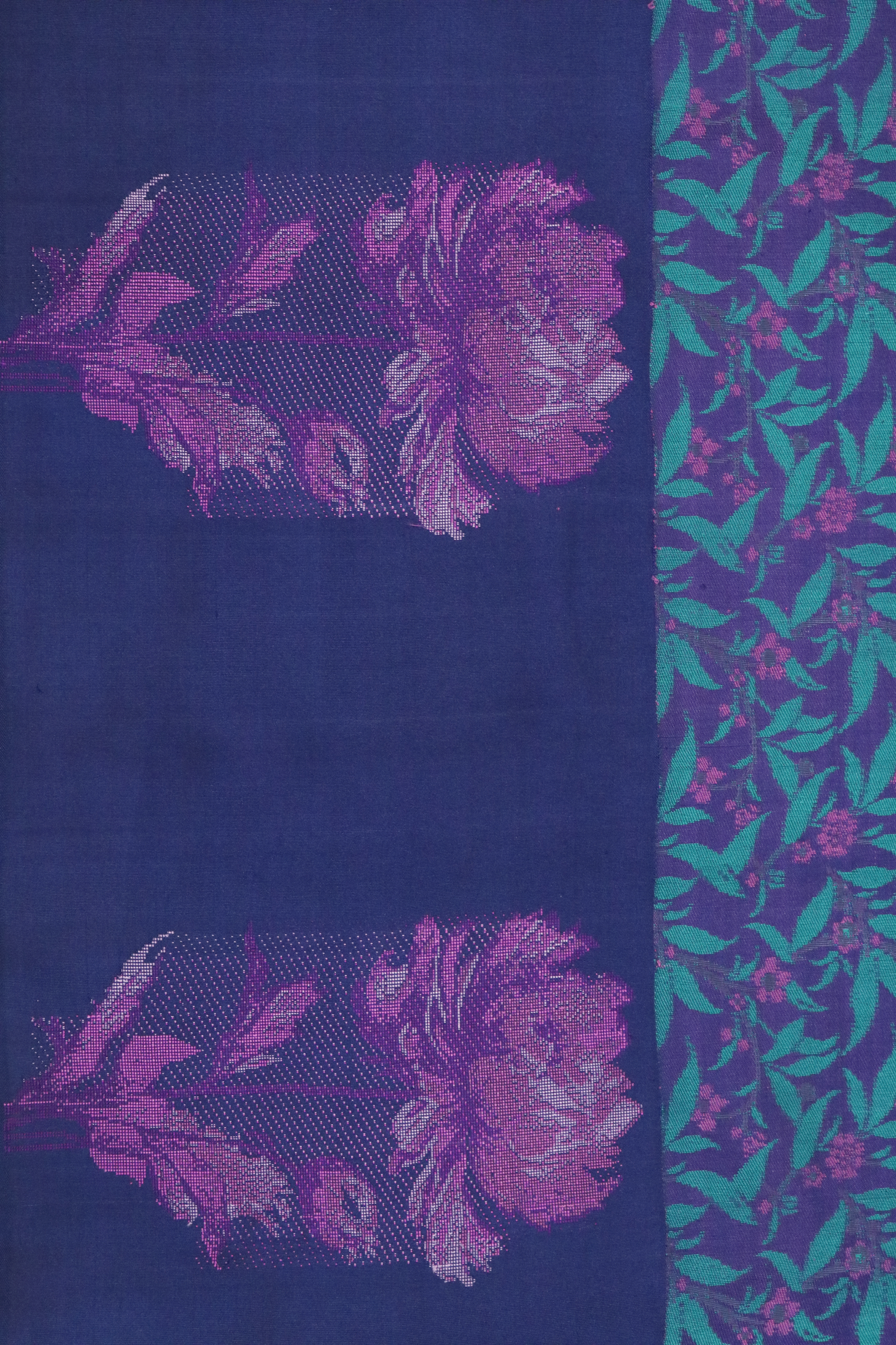 Navy Blue Kanchivaram Silk Saree with Floral Motifs