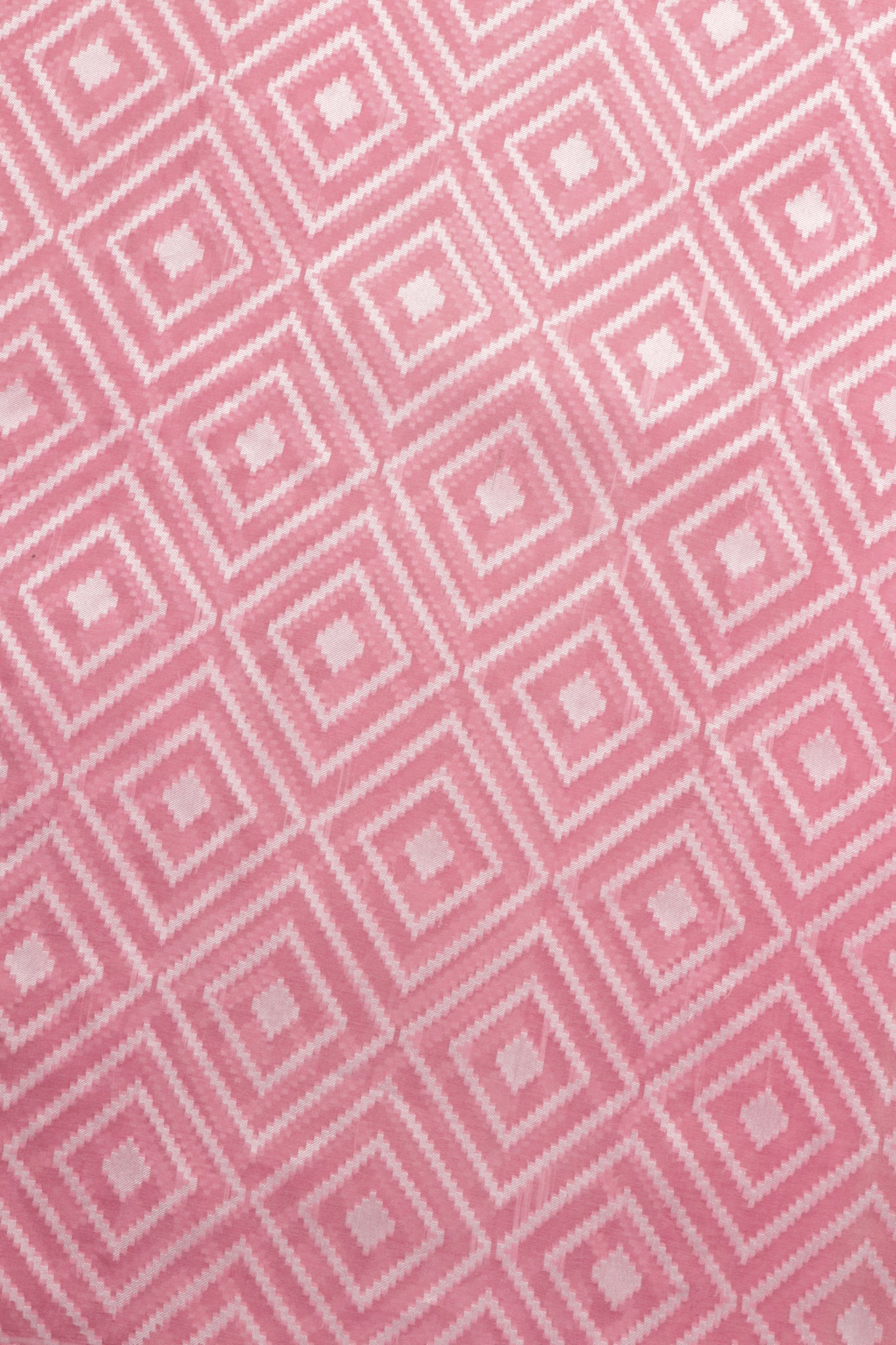 Baby Pink Banarasi Kora Saree with Geometric Weave & Satin Border