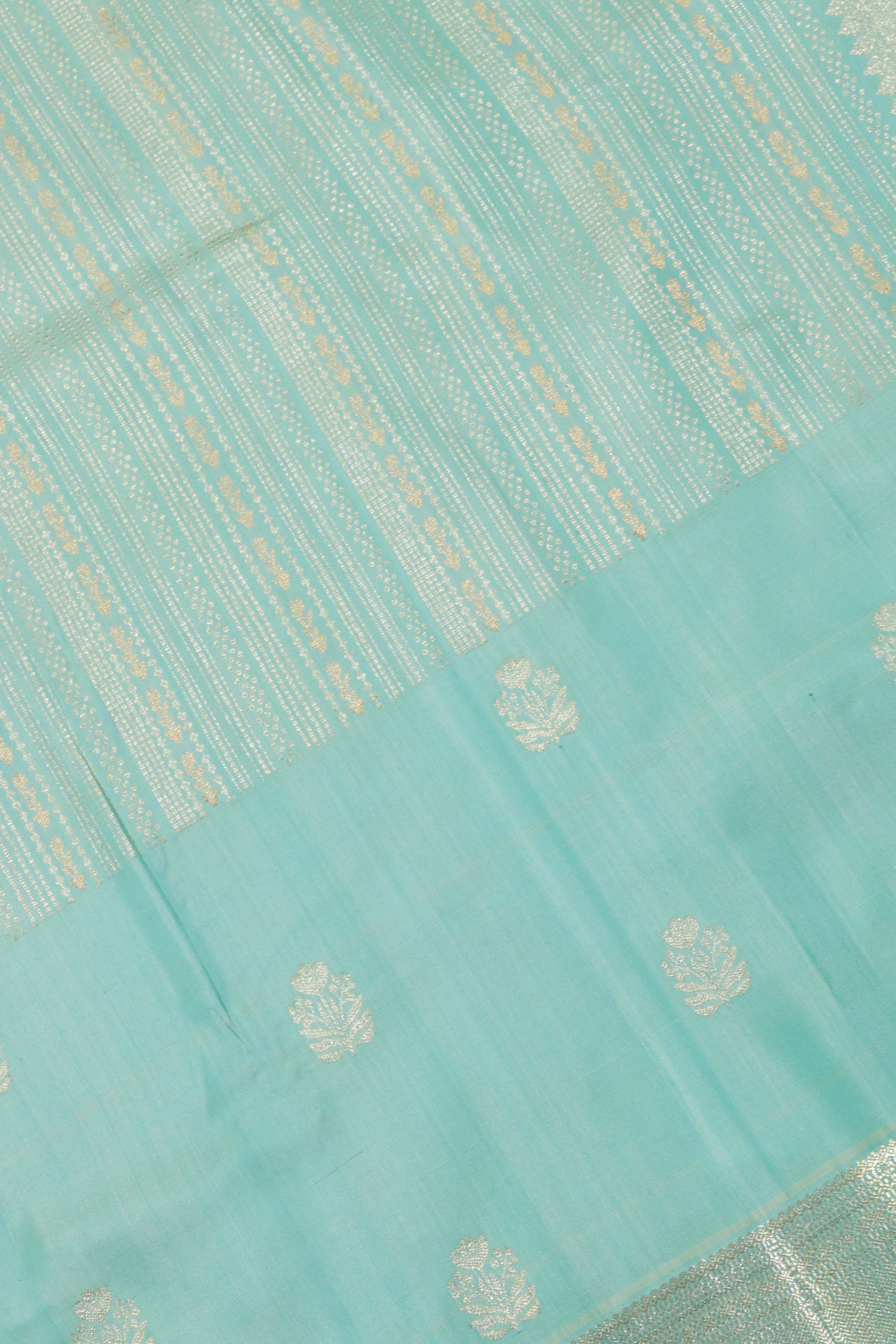 Elegant Ice Blue Kanchivaram Silk Saree with Zari Borde