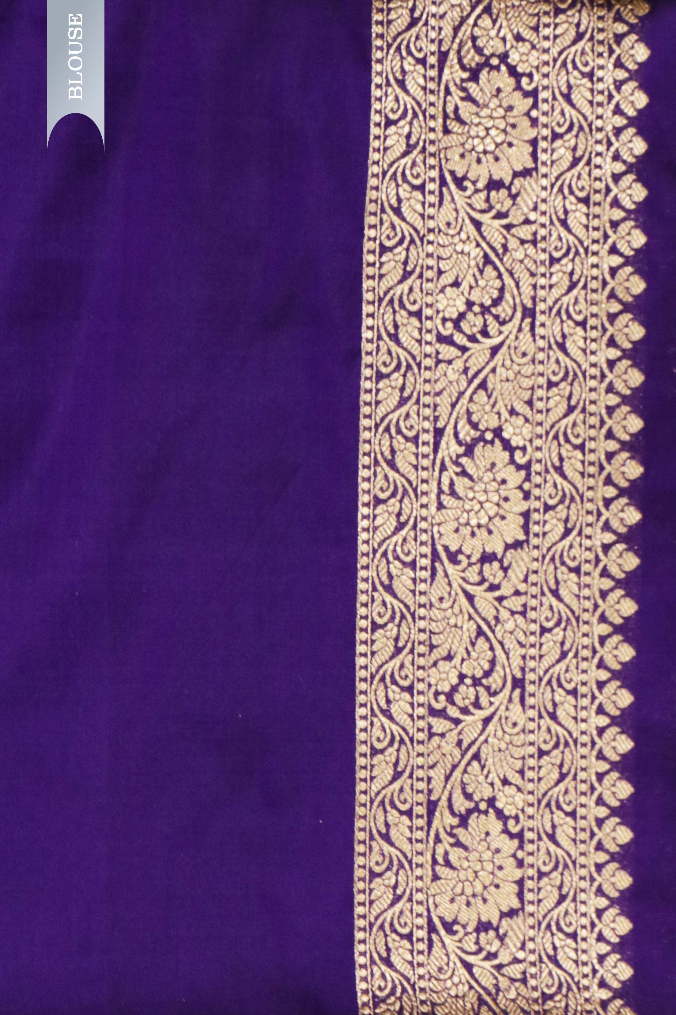 Purple Banarasi Silk Saree with Butti & Zari Border