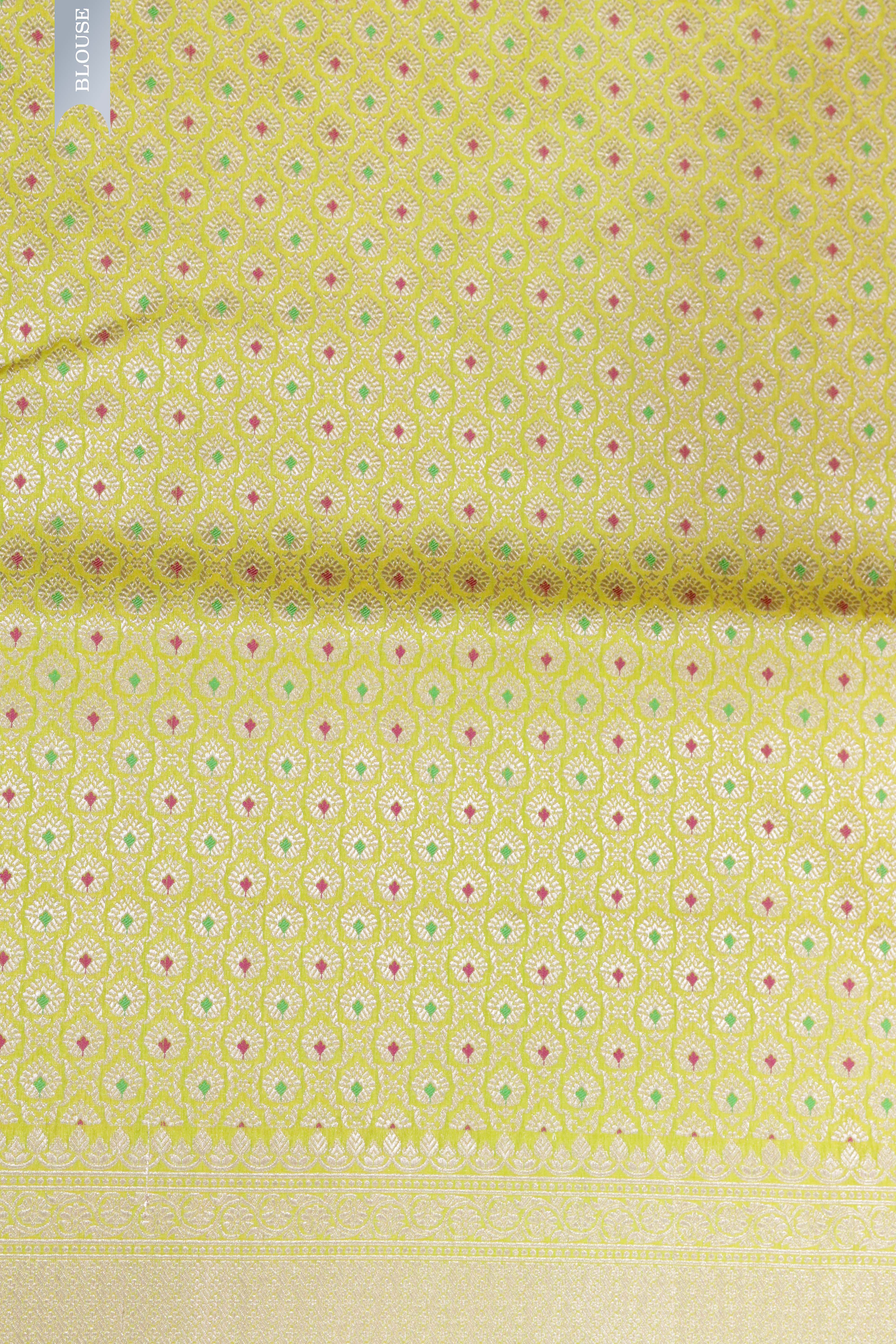 Lemon Yellow Banarasi Silk Saree with Small Butti & Zari Border