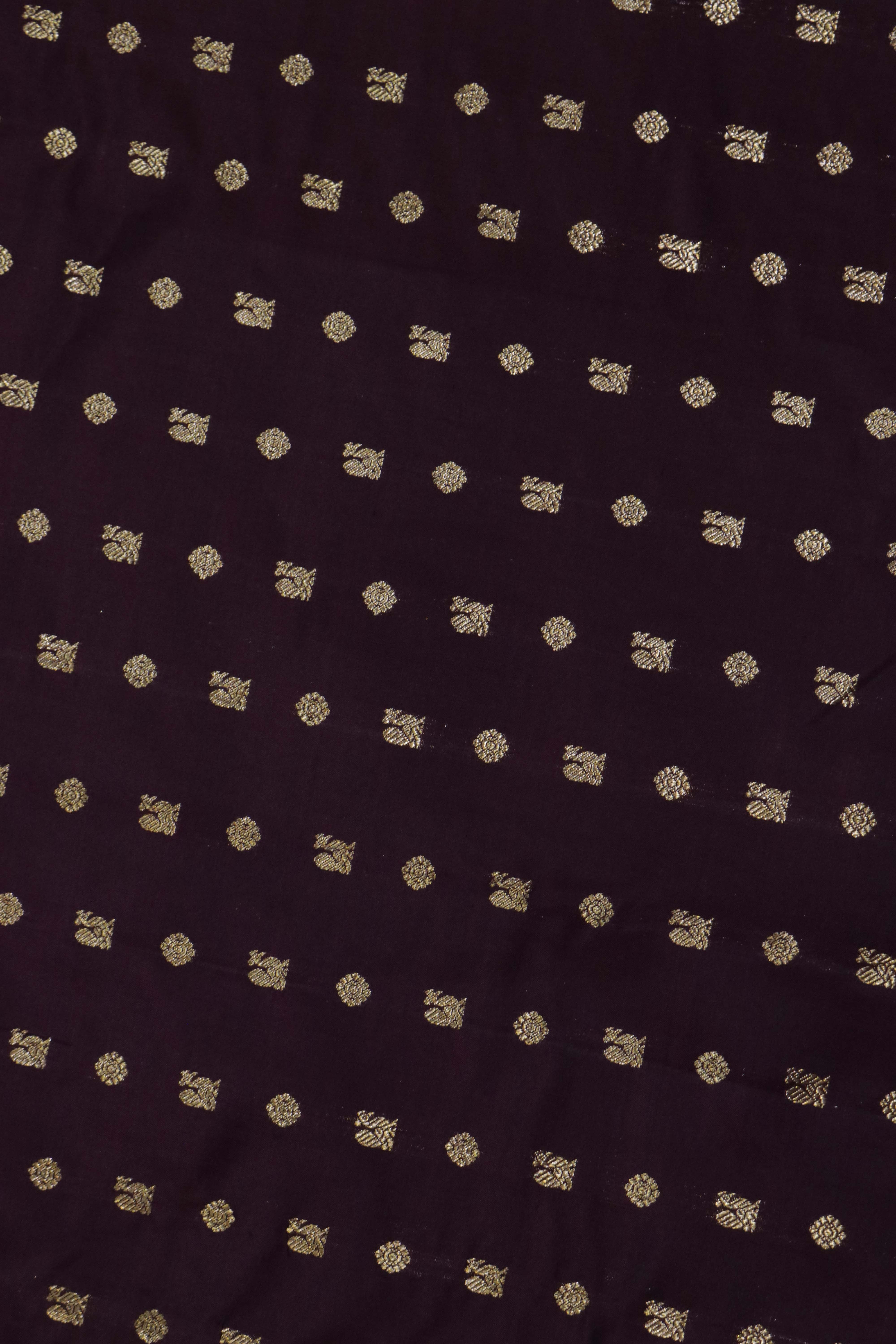 Dark Brown Kanchivaram Silk Saree with Small Zari Buttas & Plain Border