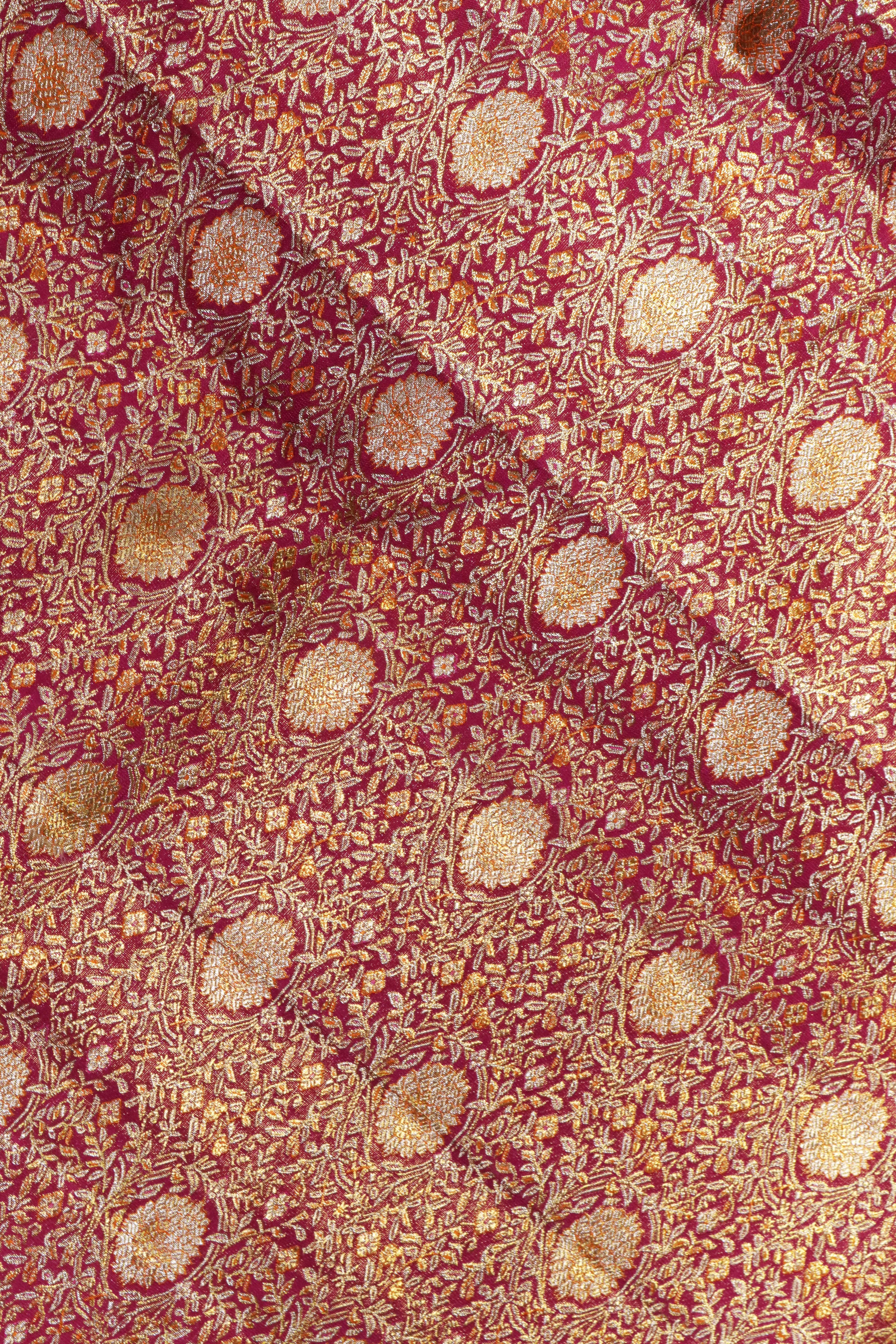 Pink Kanchivaram Silk Saree with Golden Zari & Meena Weaving