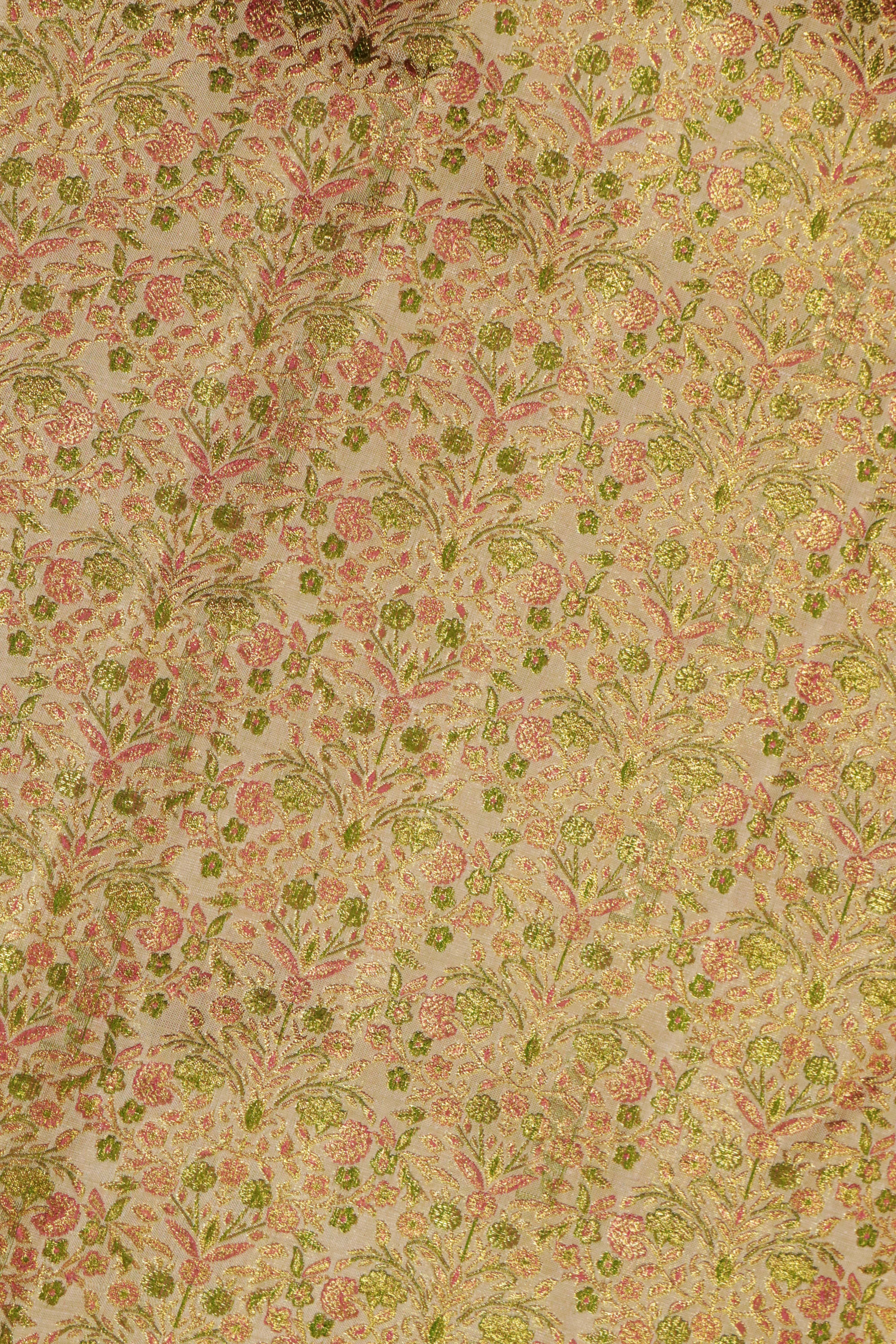 Dusty Gold Kanchivaram Silk Saree with Pink Border