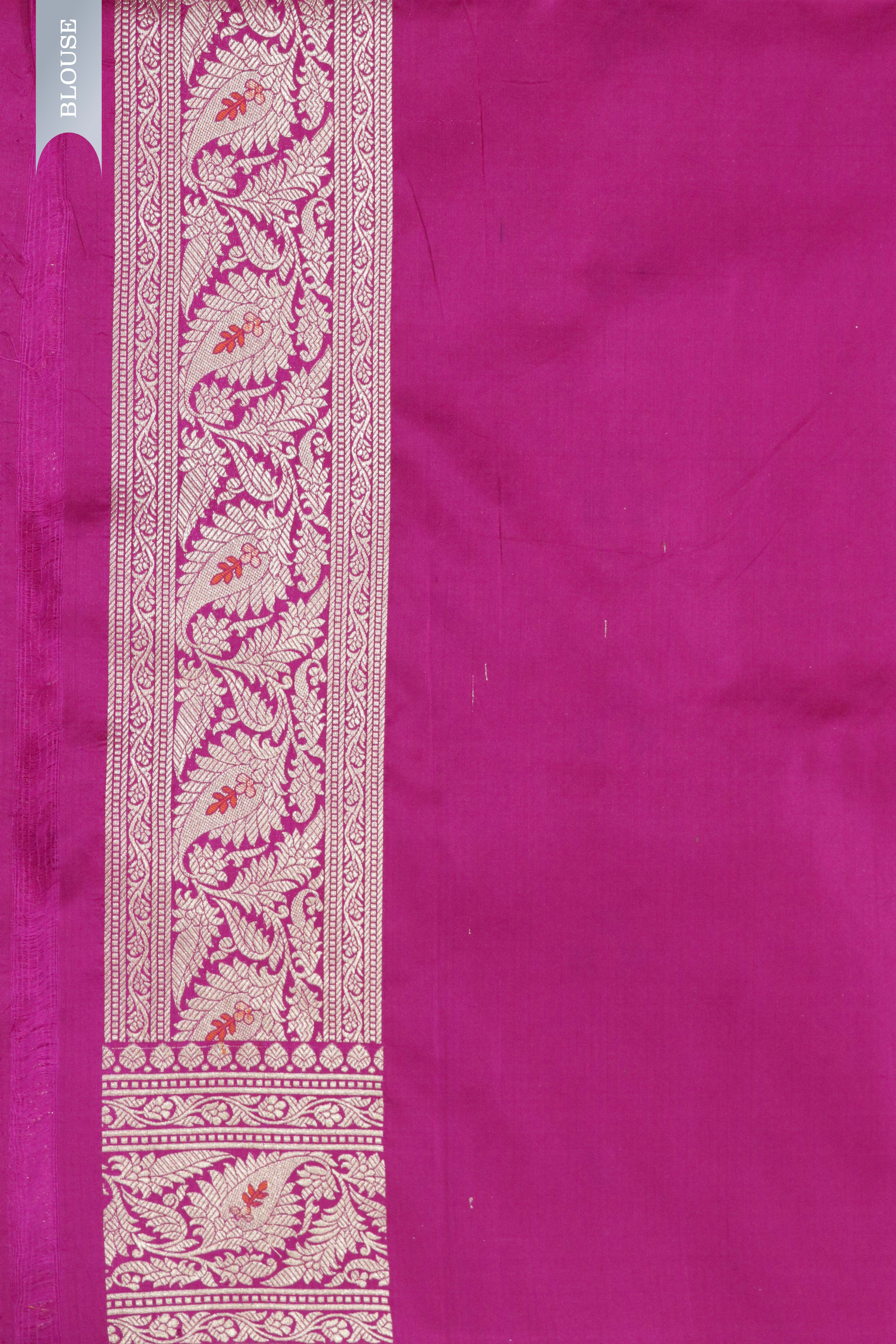 Rani Pink Banarasi Silk Saree with Wave Jaal and Zari Border