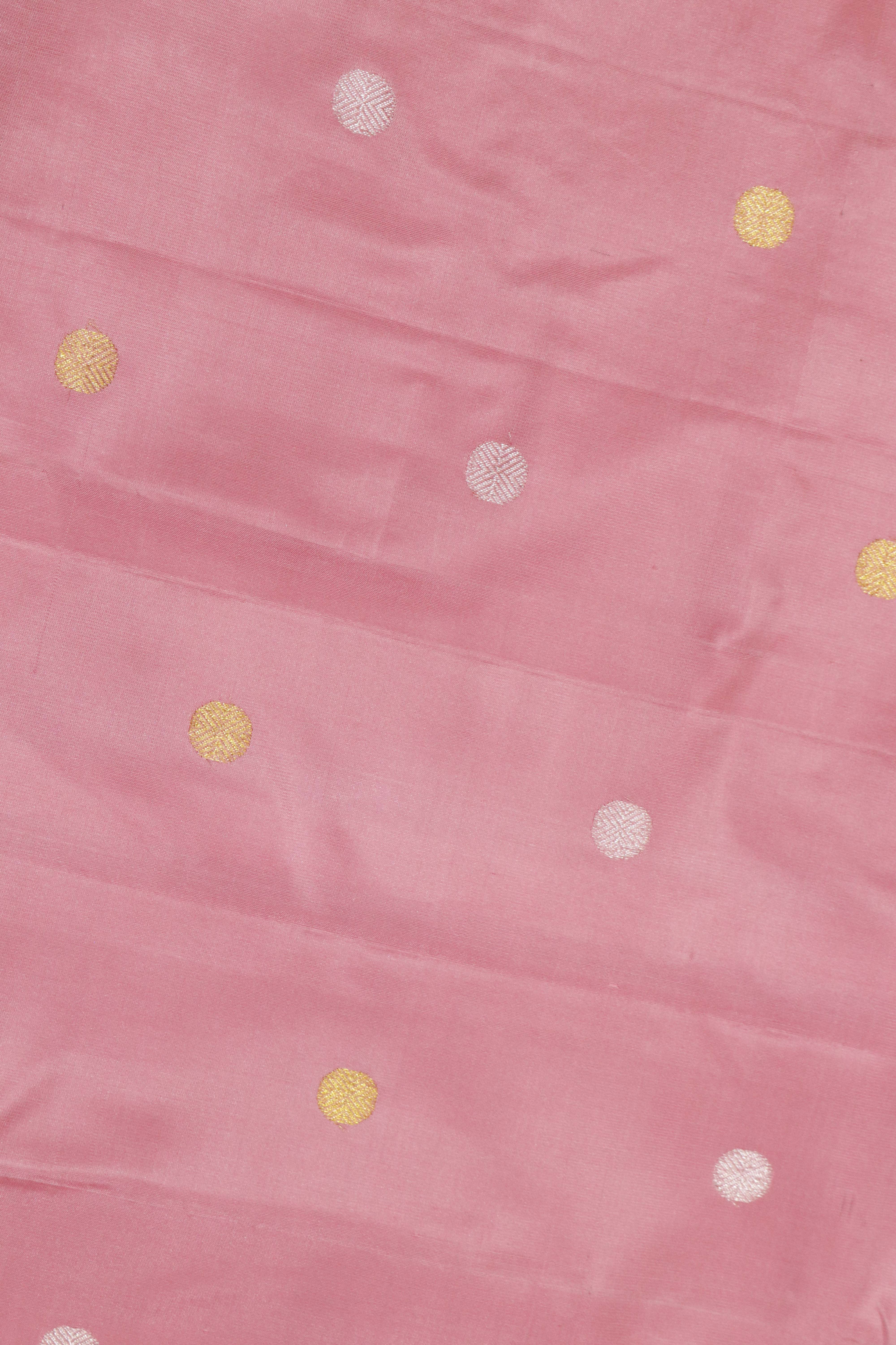 Peach Kanchivaram Silk Saree with Gold & Silver Zari