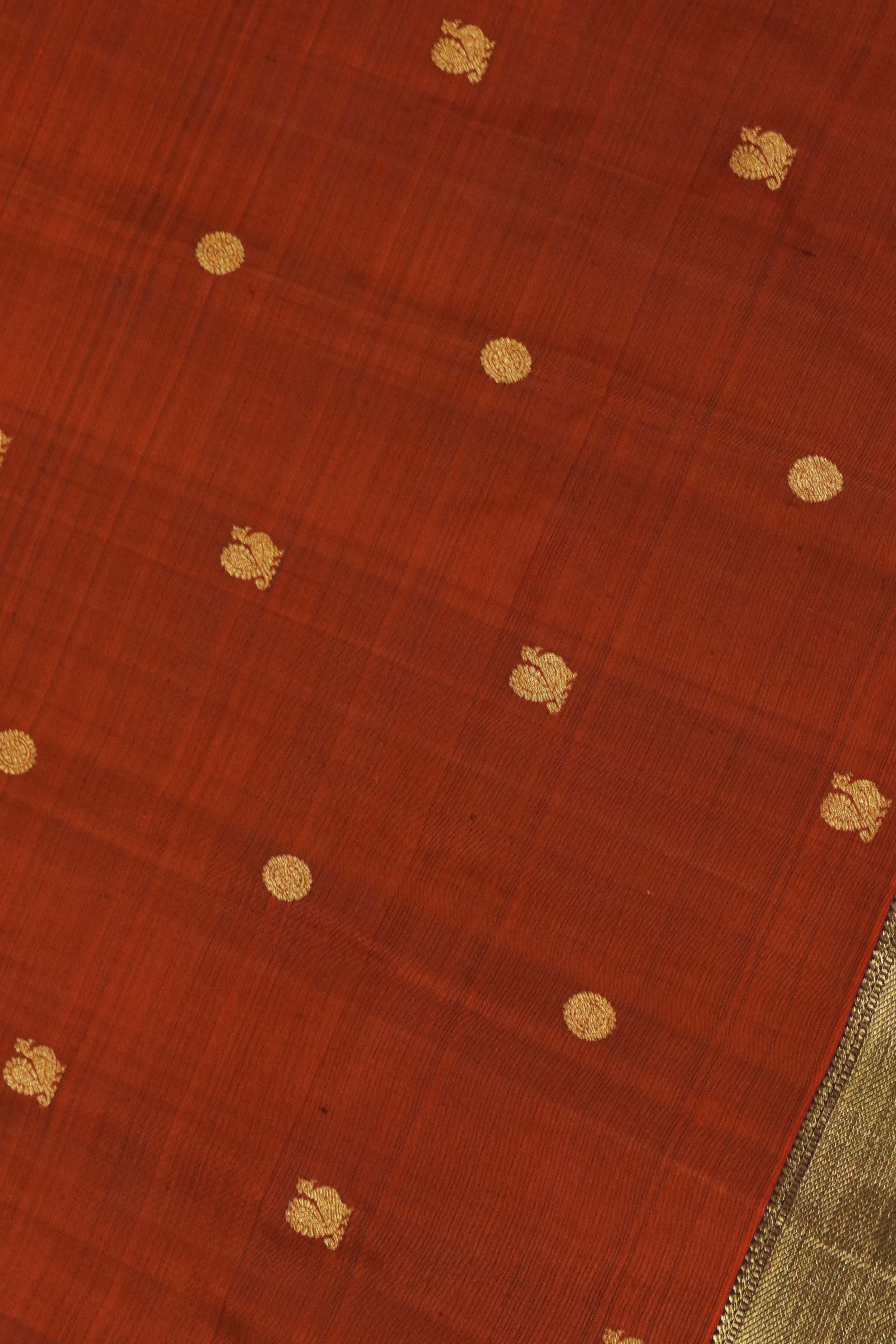 Rust Orange Kanchivaram Silk Saree with Zari Butti and Contrast Pallu